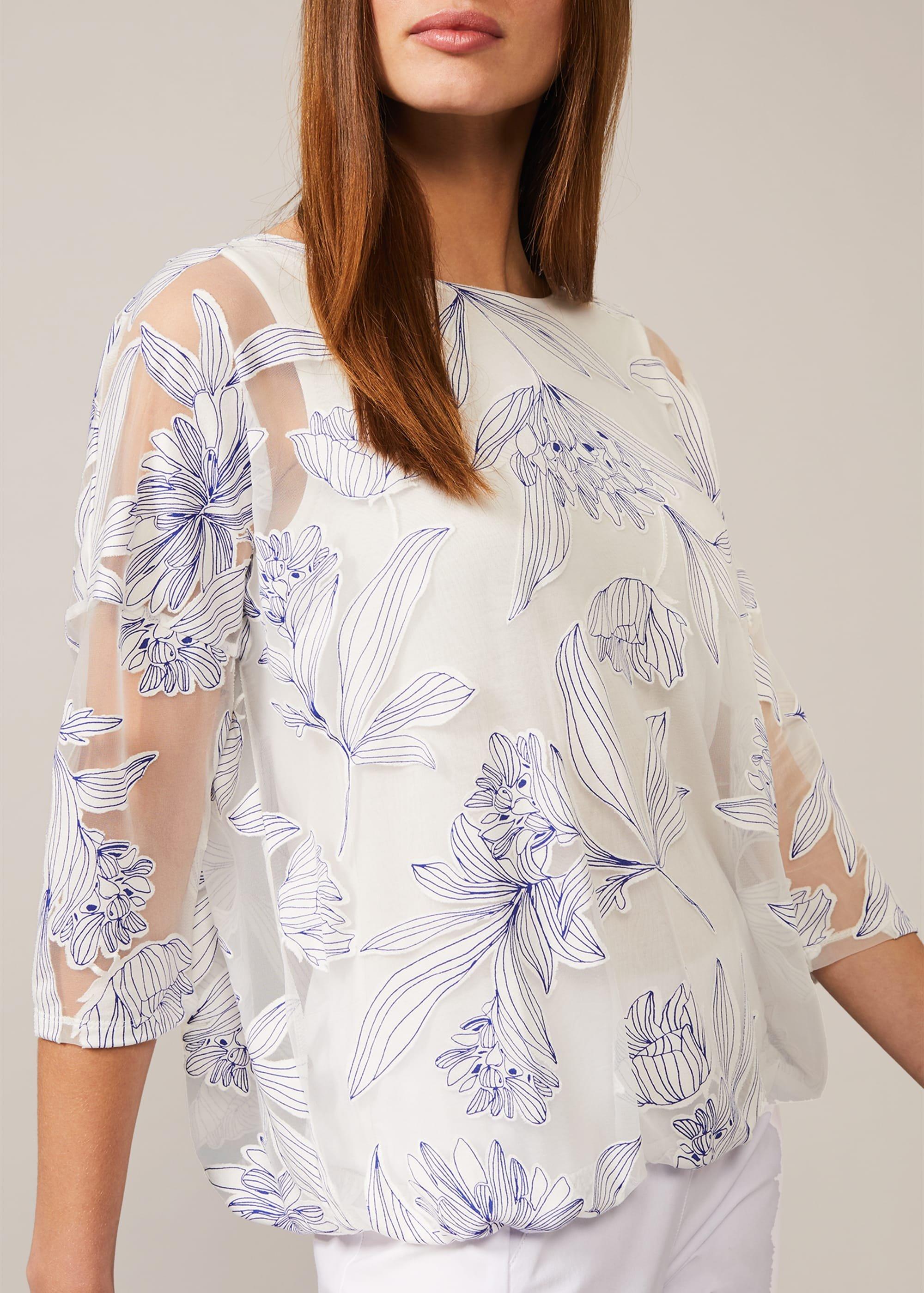Reine Floral Bubble Hem Burnout Top