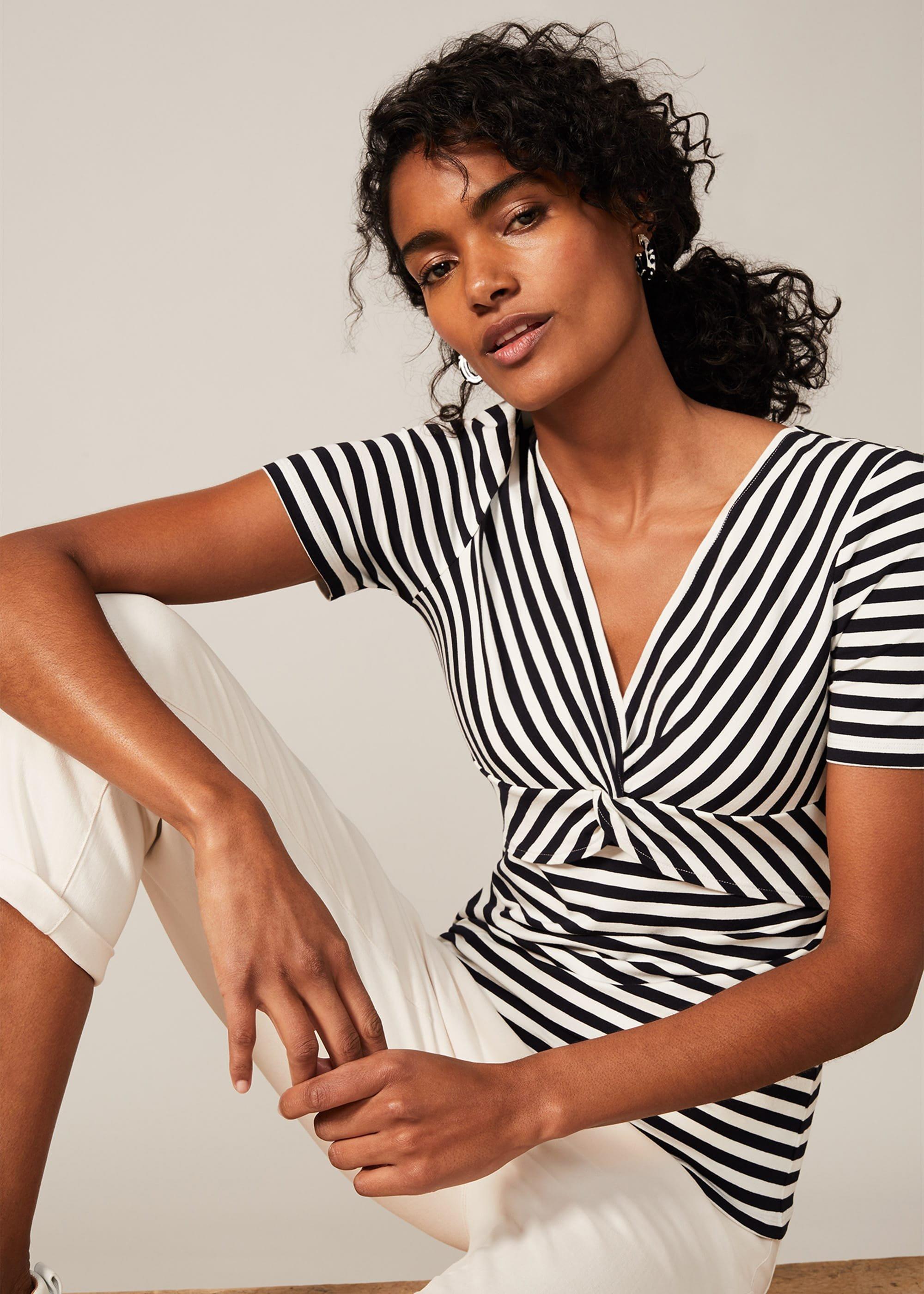 Kerry Stripe Twist Front Fitted Top