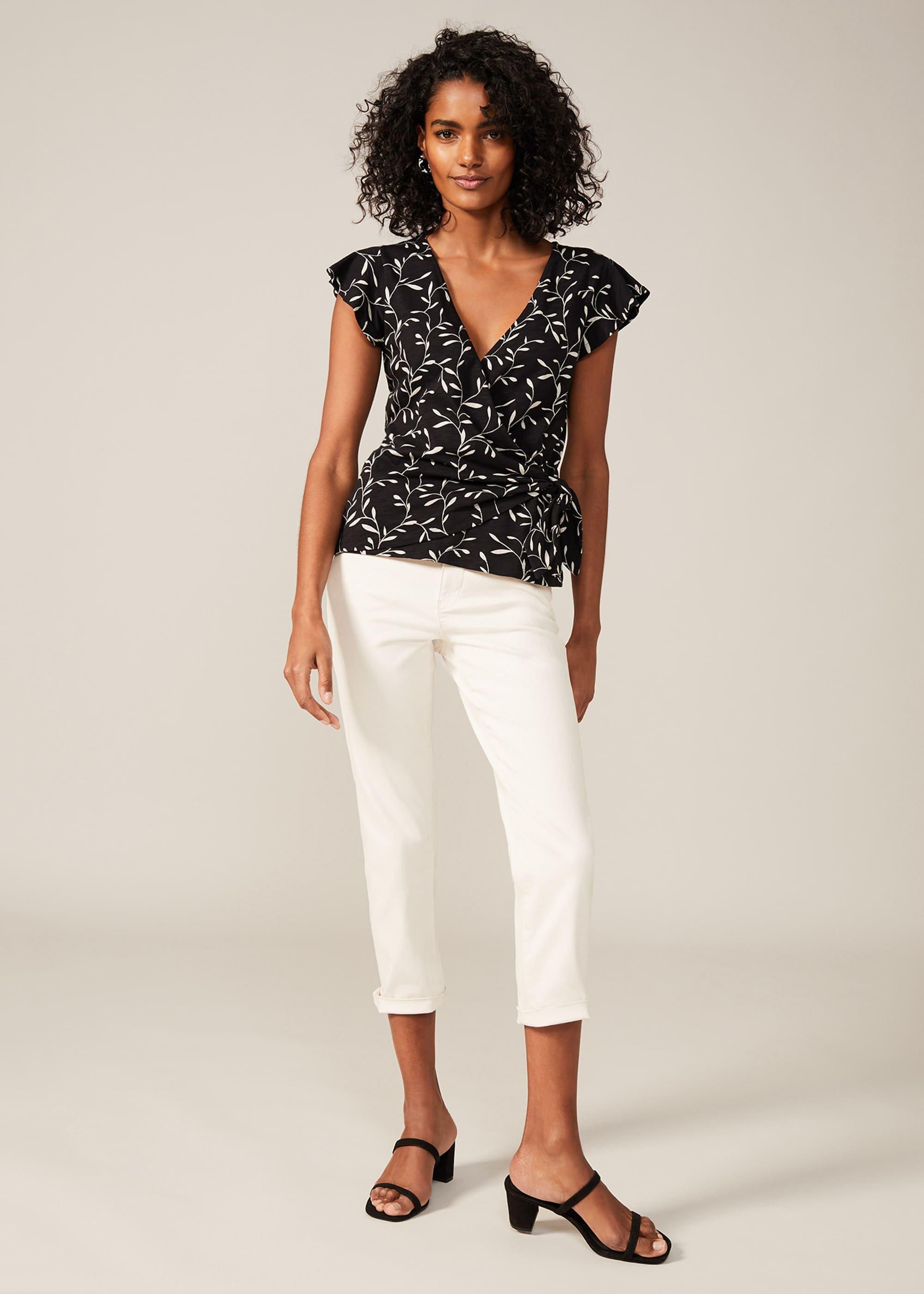 Mady Leaf Print Wrap Top