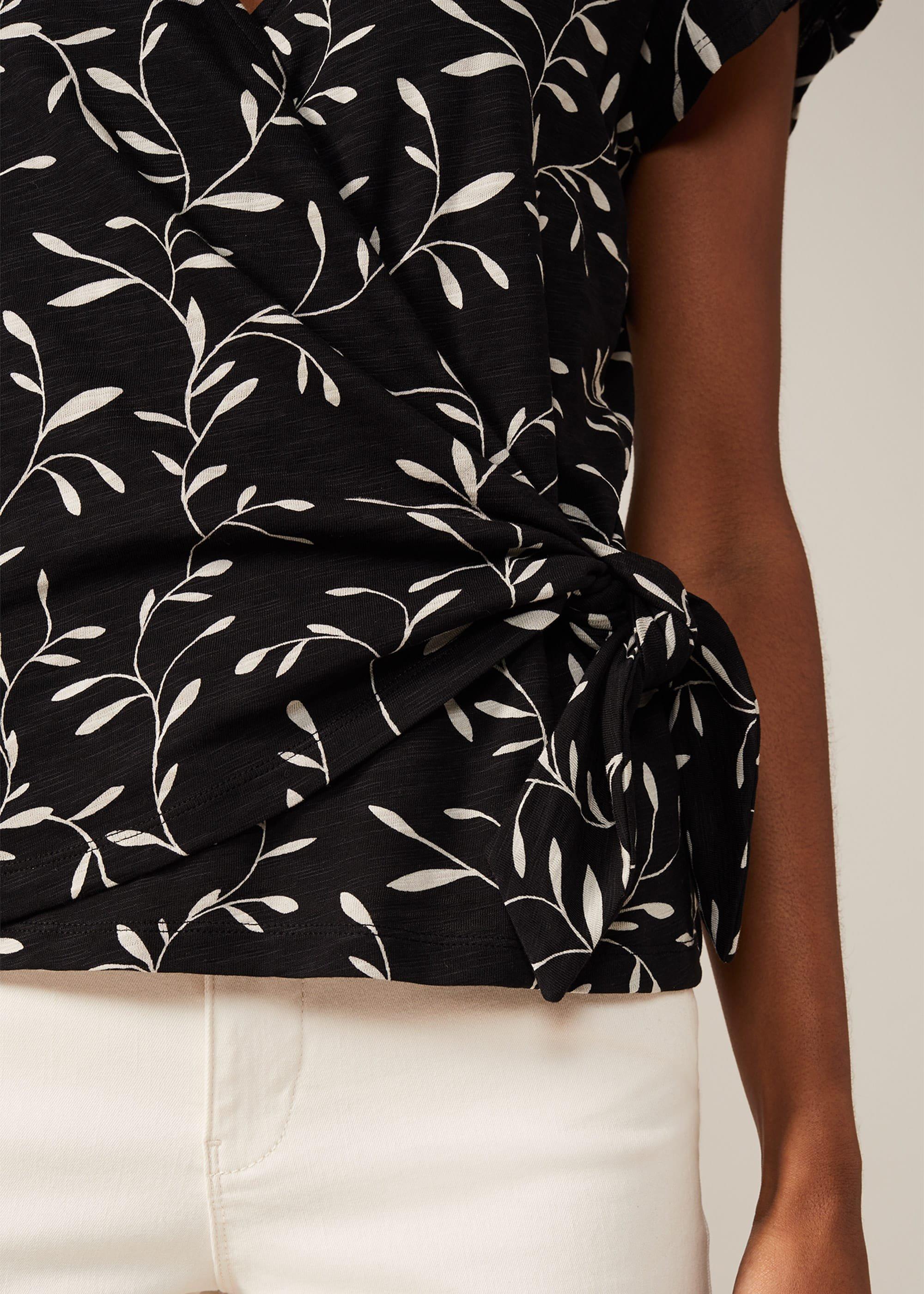 Mady Leaf Print Wrap Top