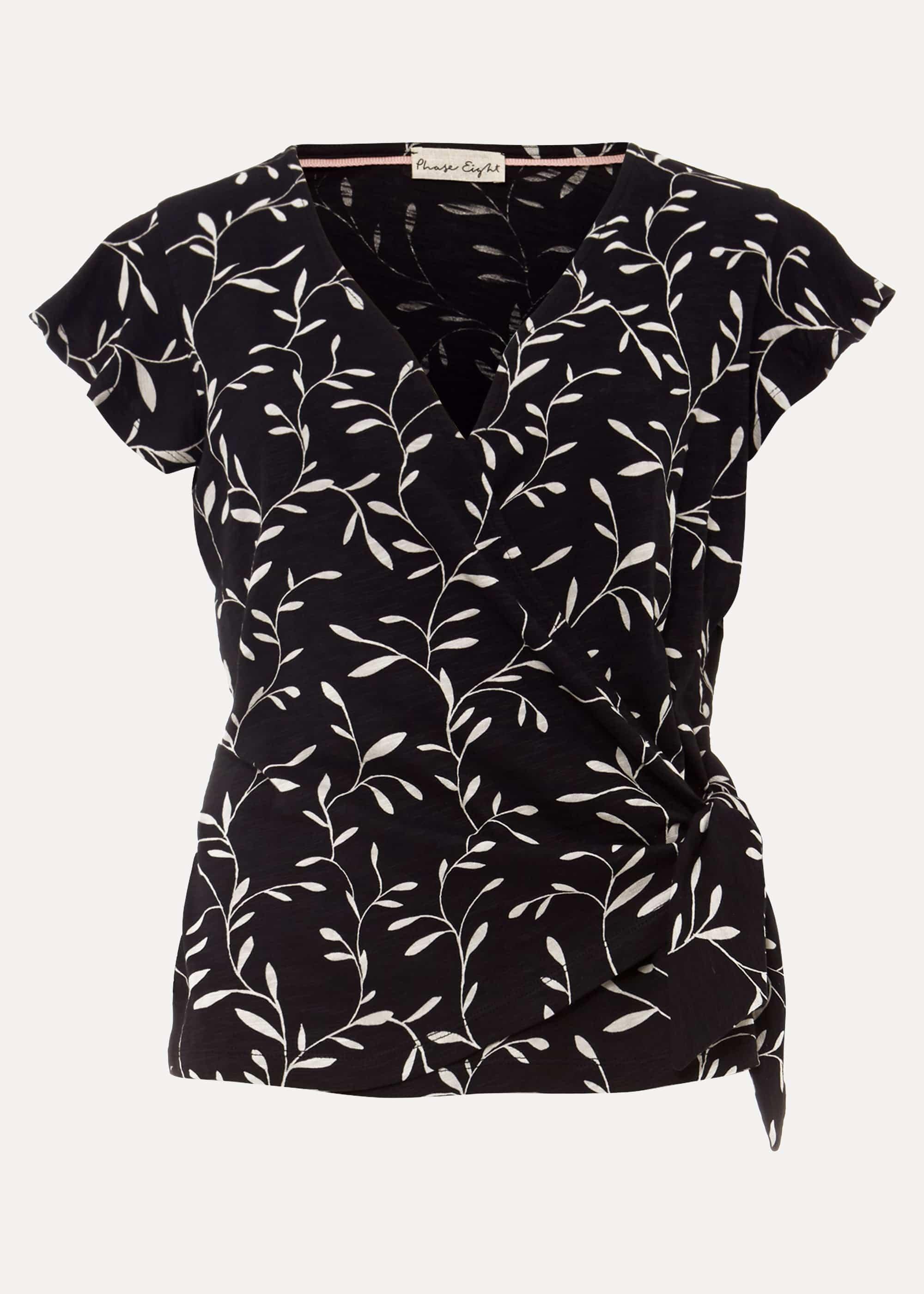 Mady Leaf Print Wrap Top