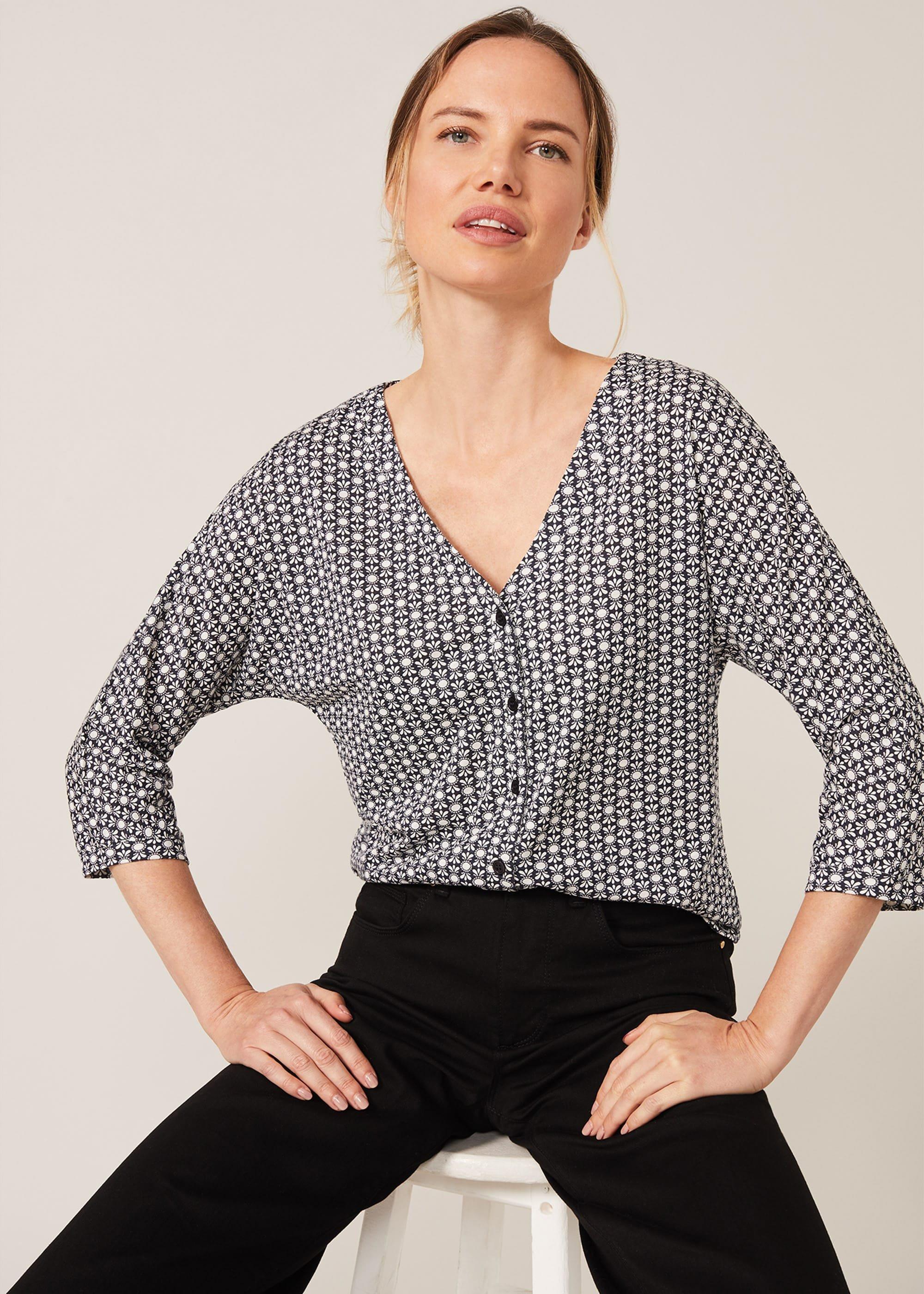 Florentine Button Front Print Top
