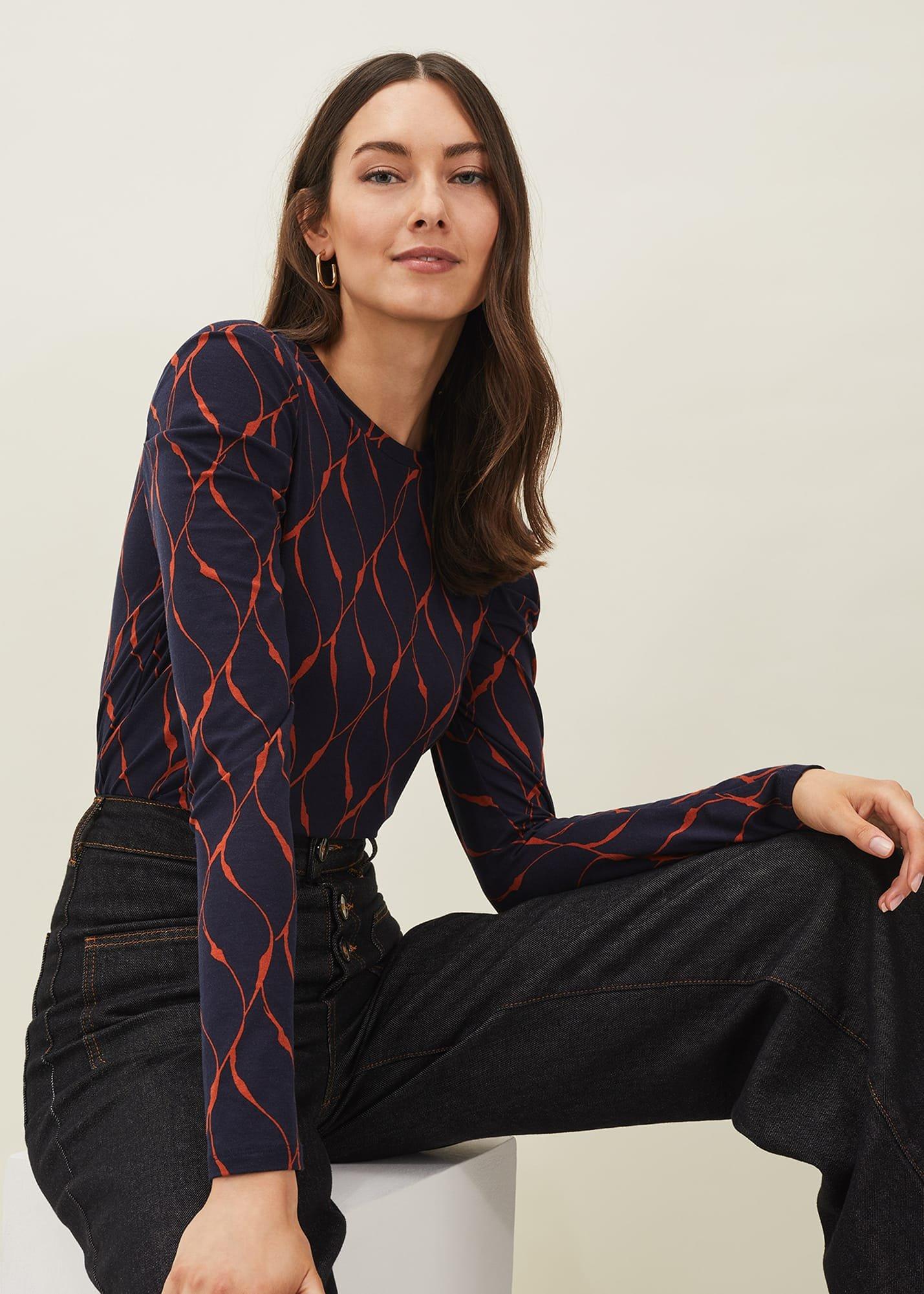 Ally Ruched Sleeve Print Top