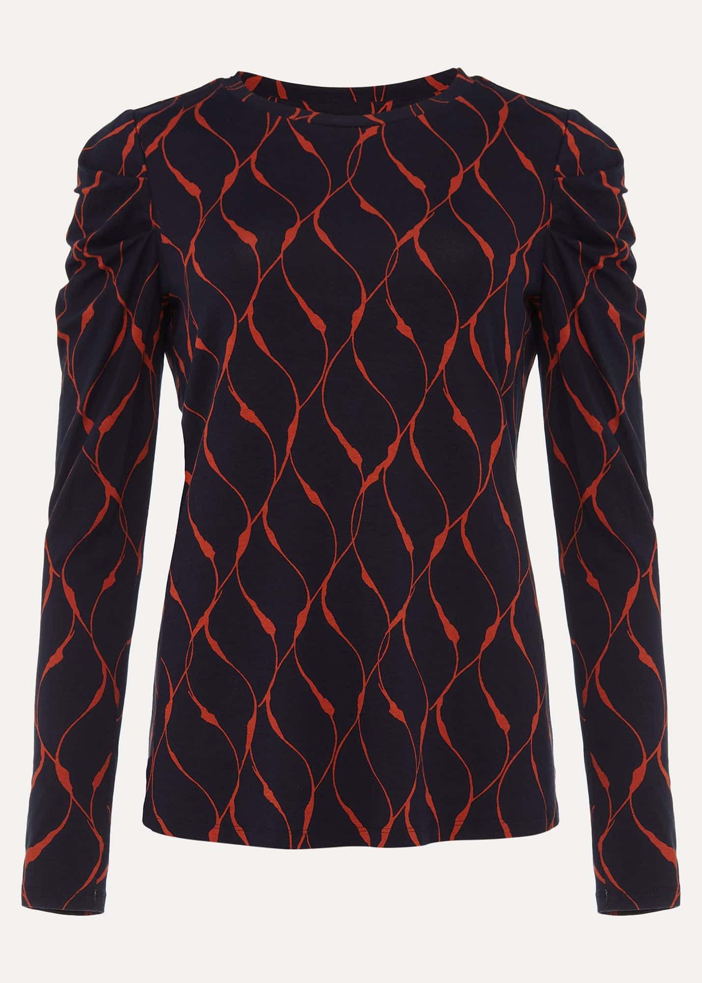 Ally Ruched Sleeve Print Top