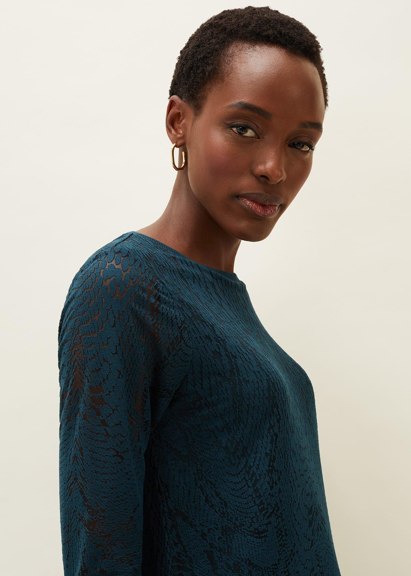 Sakura Snake Print Burnout Lace Sleeve Top