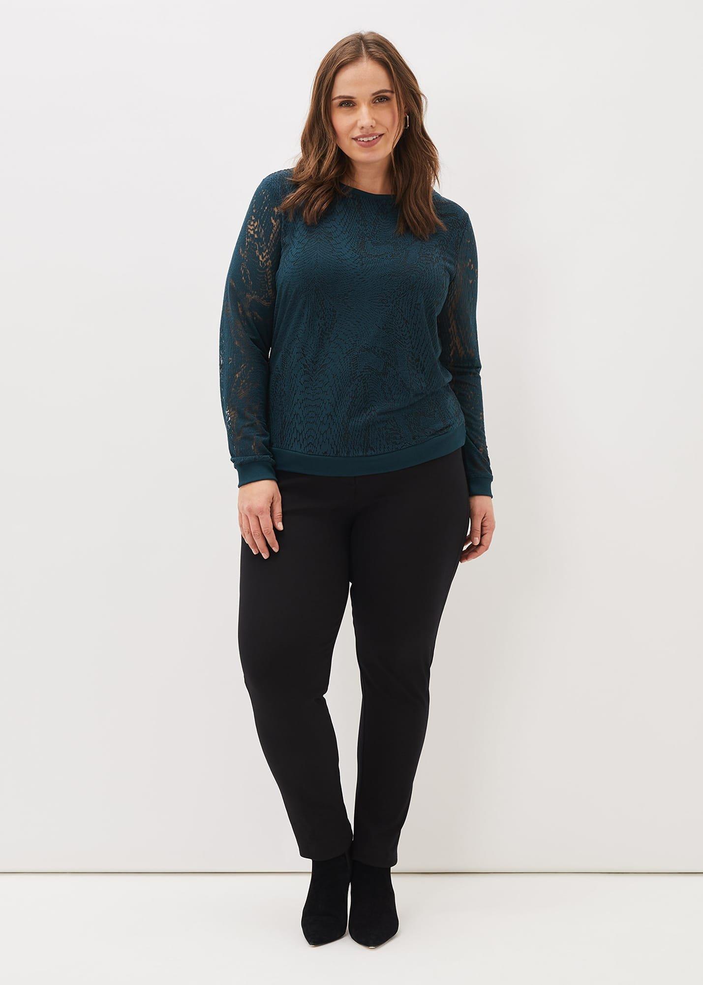 Sakura Snake Print Burnout Lace Sleeve Top