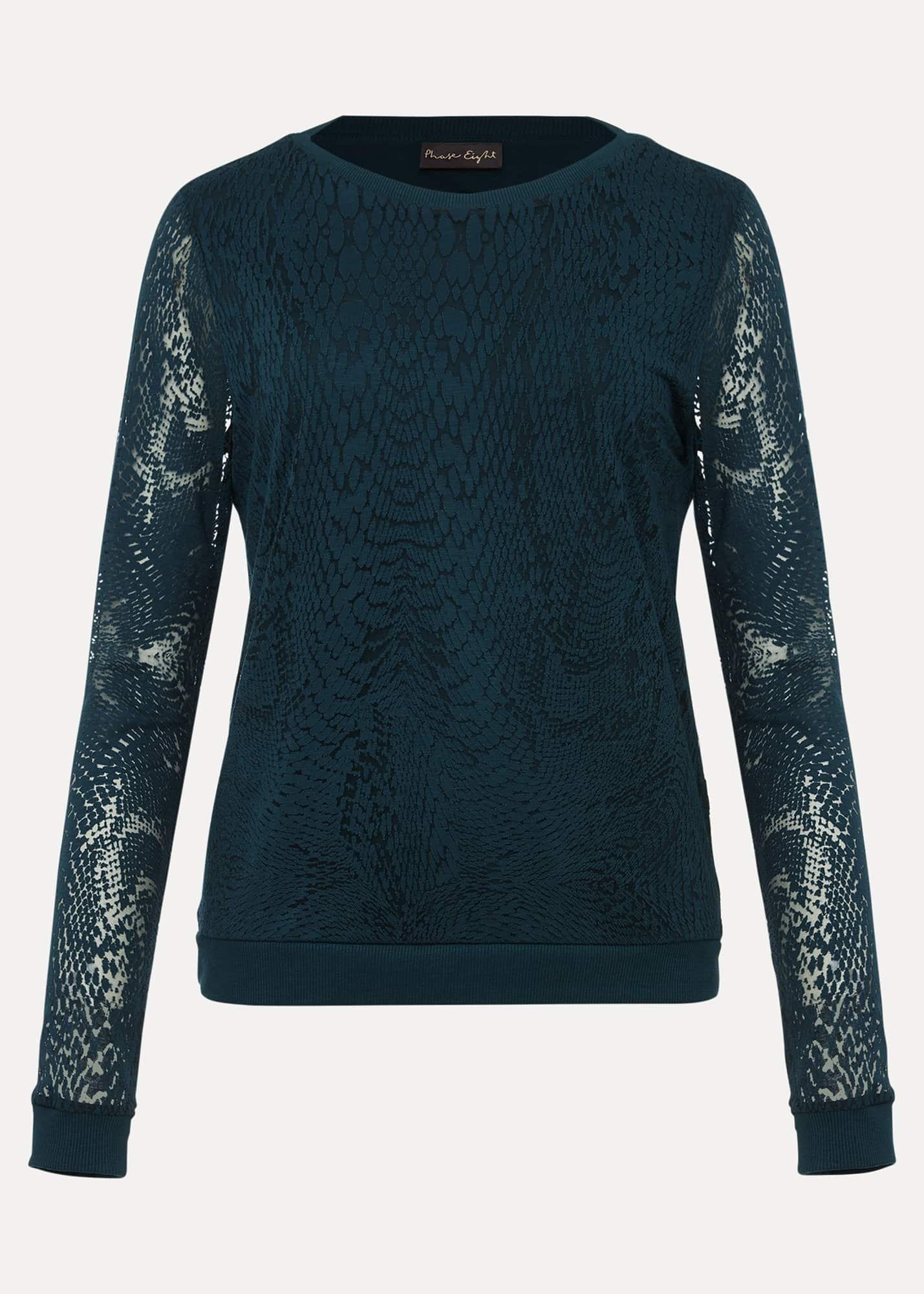 Sakura Snake Print Burnout Lace Sleeve Top