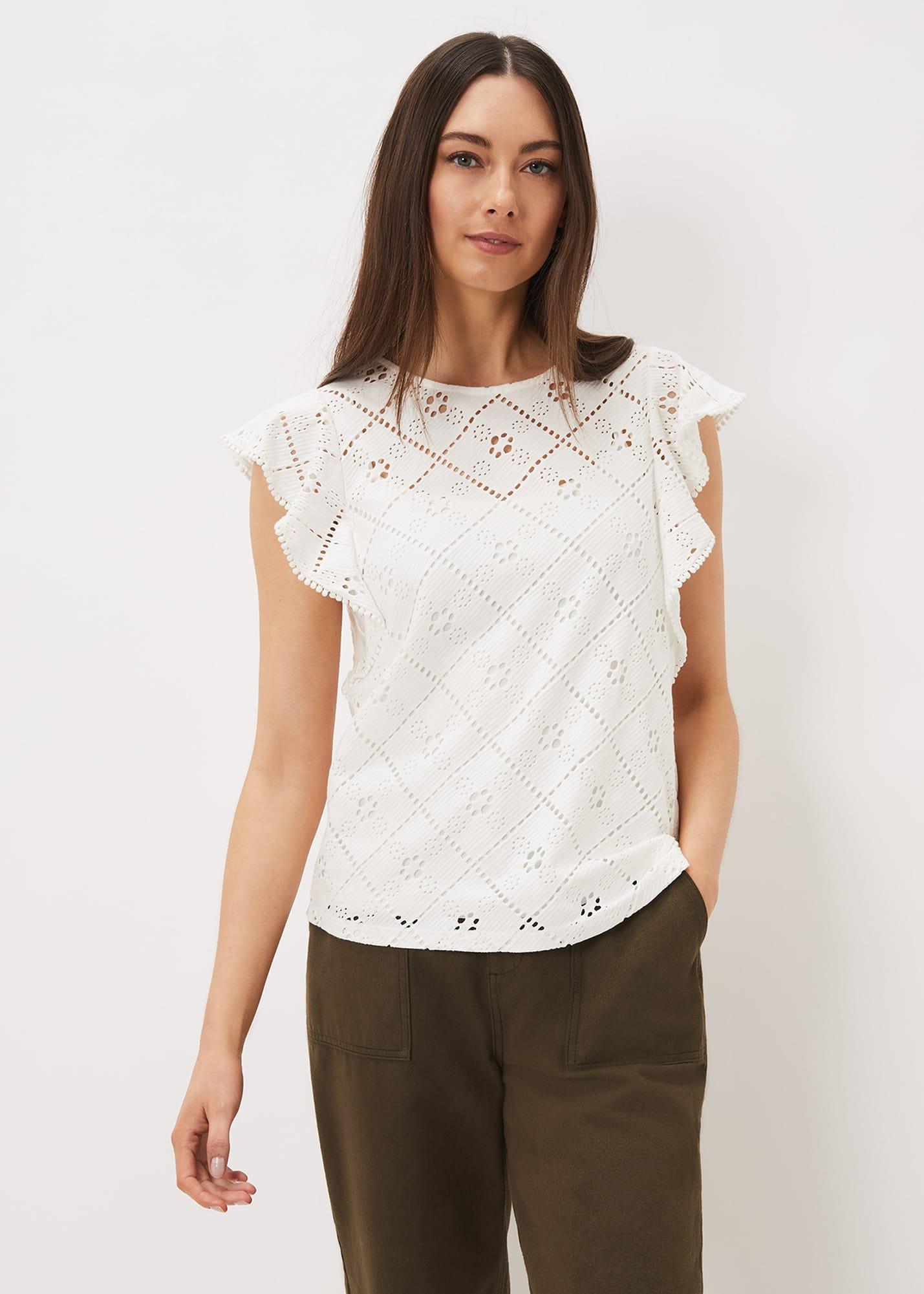 Guilana Cotton Frill Sleeve Lace Top