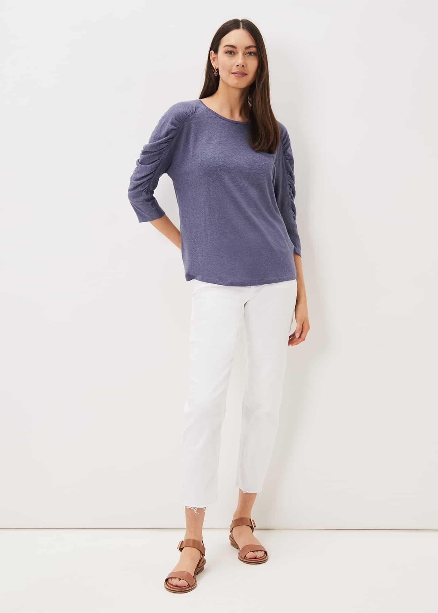 Briana Ruched Sleeve Linen Top