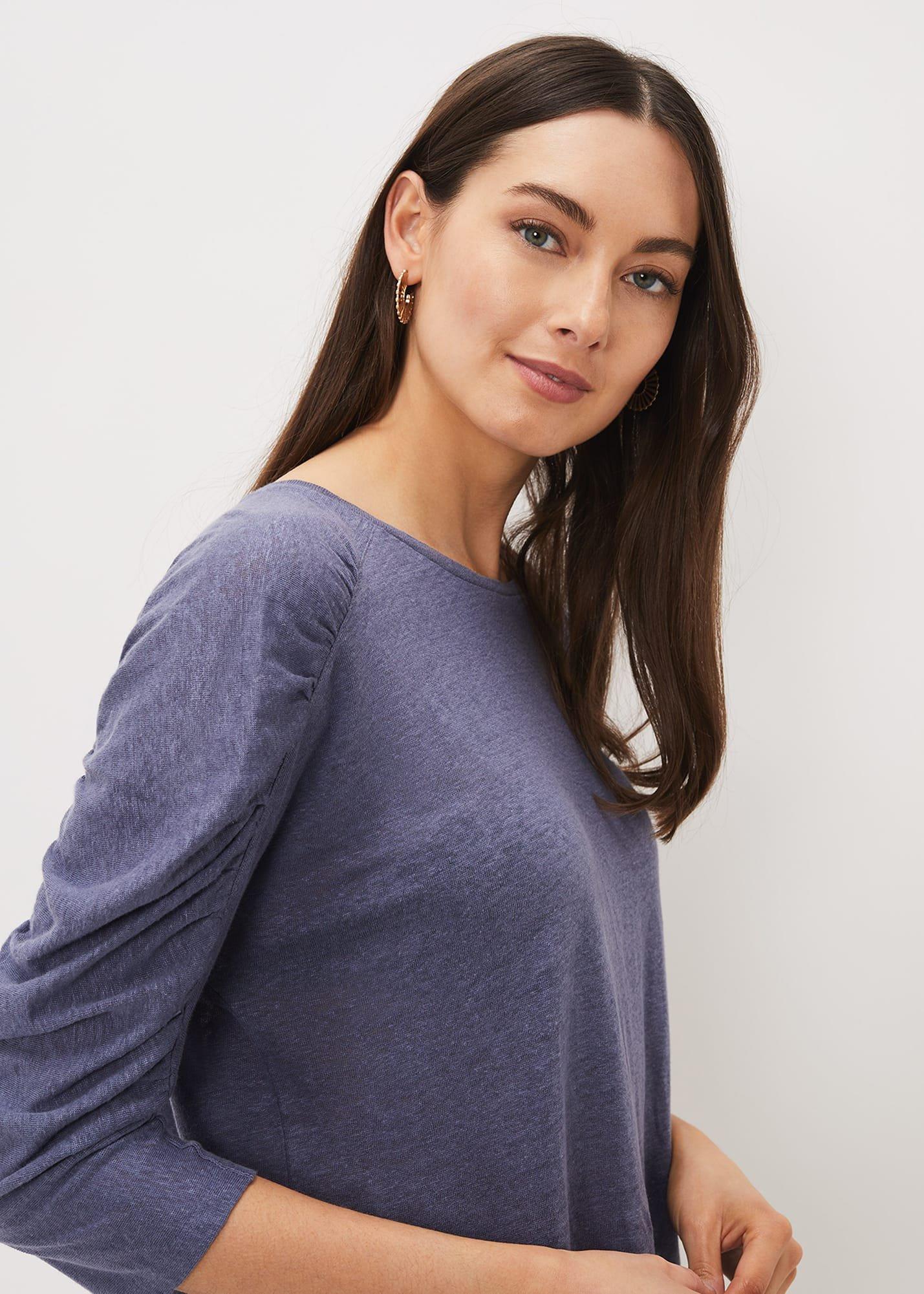 Briana Ruched Sleeve Linen Top