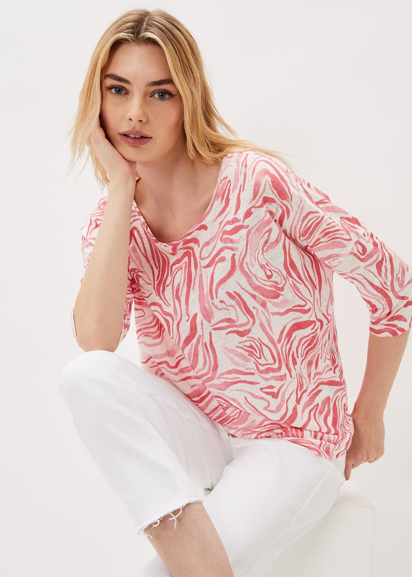 Moire Linen Print Top