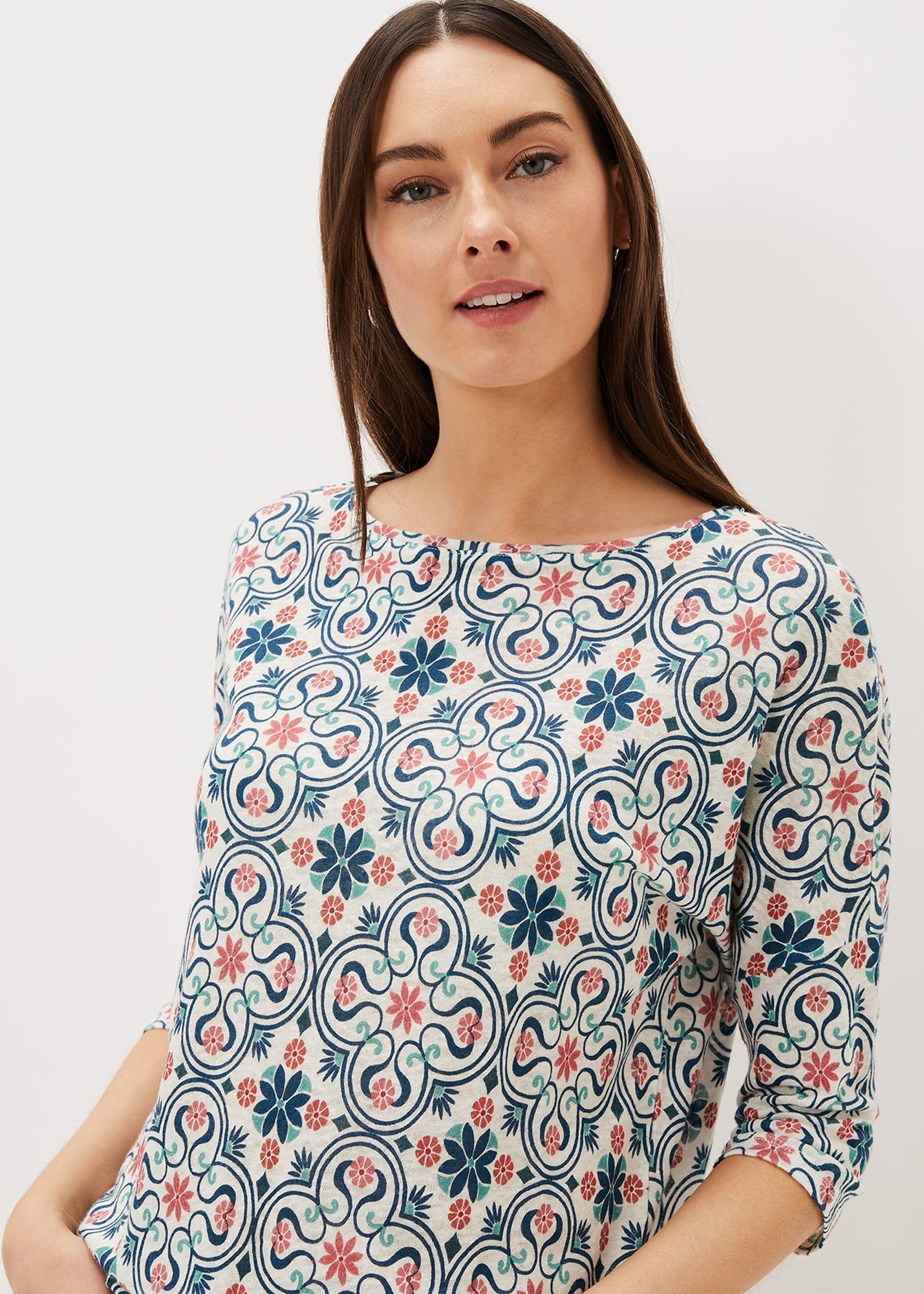 Hadleigh Tile Linen Print Top