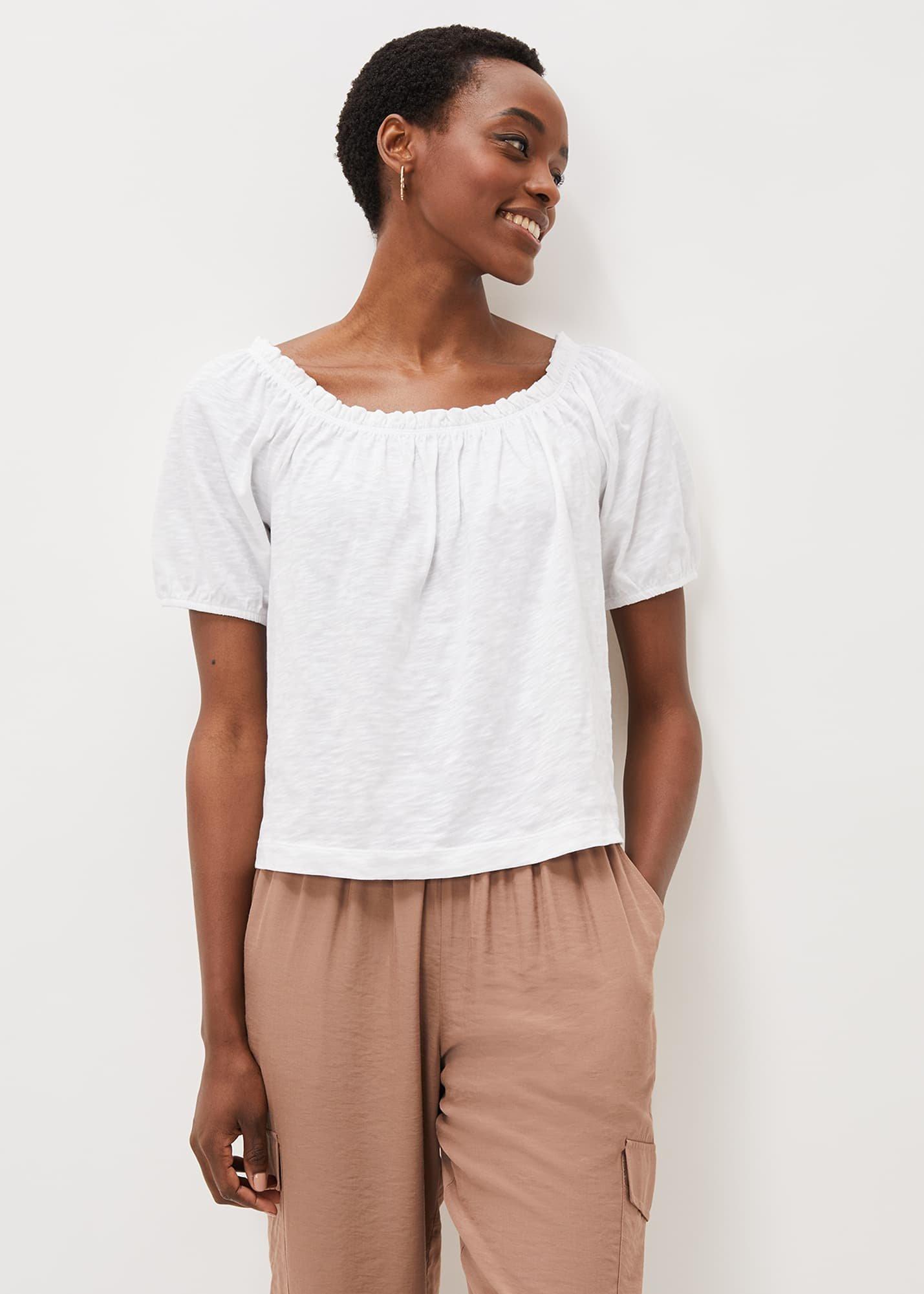 Rana Ruched Neck Puff Sleeve Top