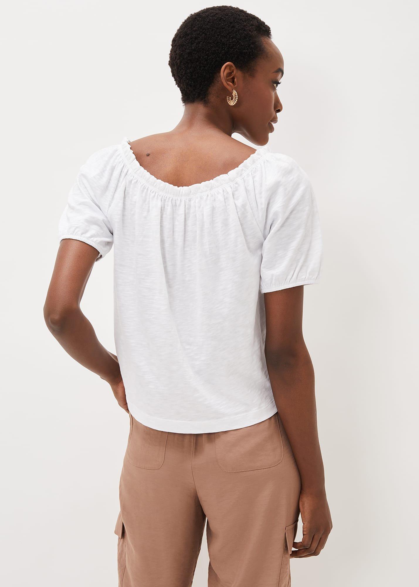 Rana Ruched Neck Puff Sleeve Top