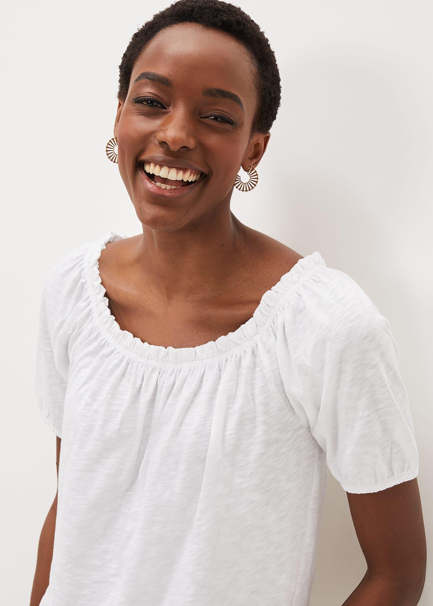 Rana Ruched Neck Puff Sleeve Top