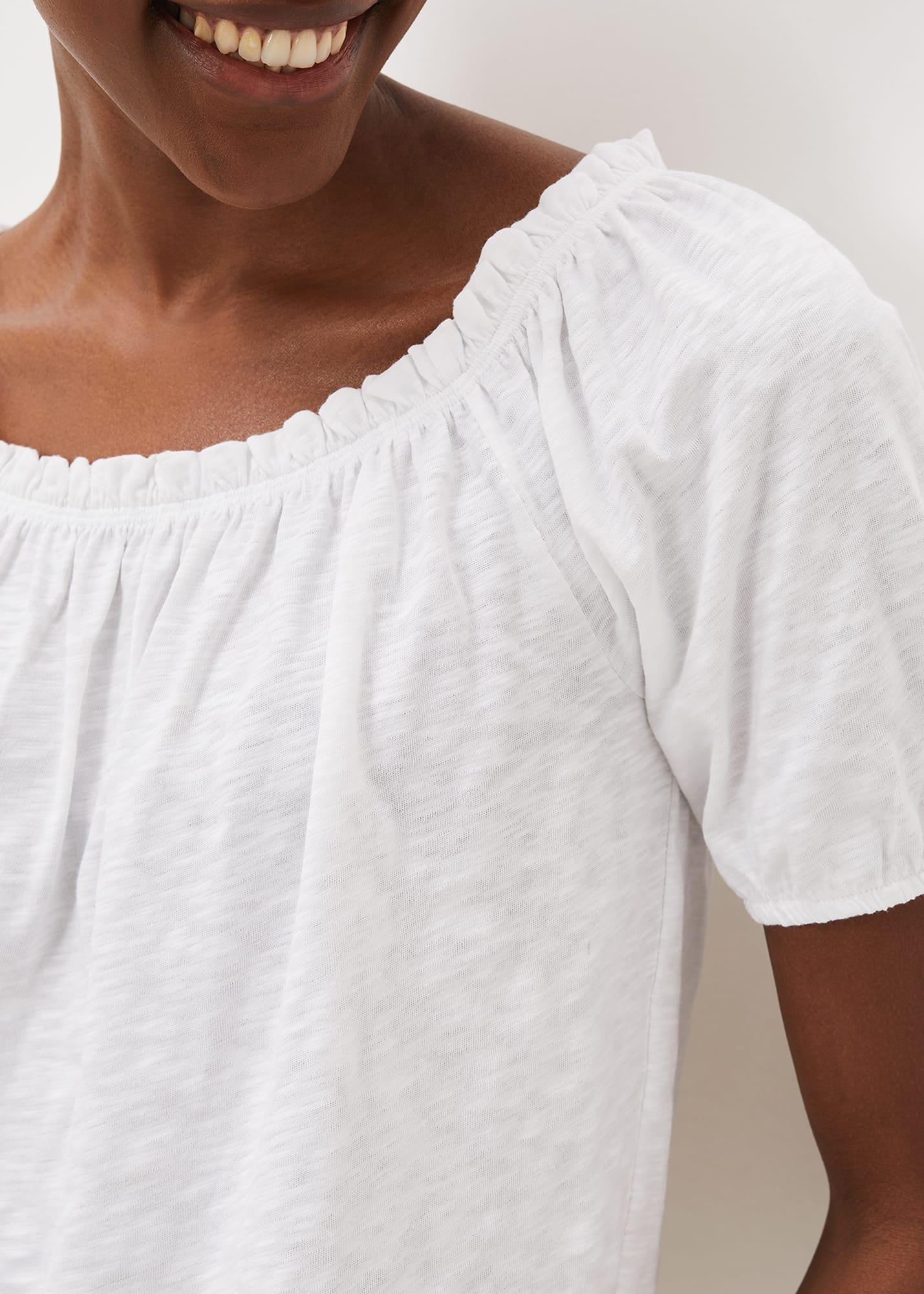Rana Ruched Neck Puff Sleeve Top
