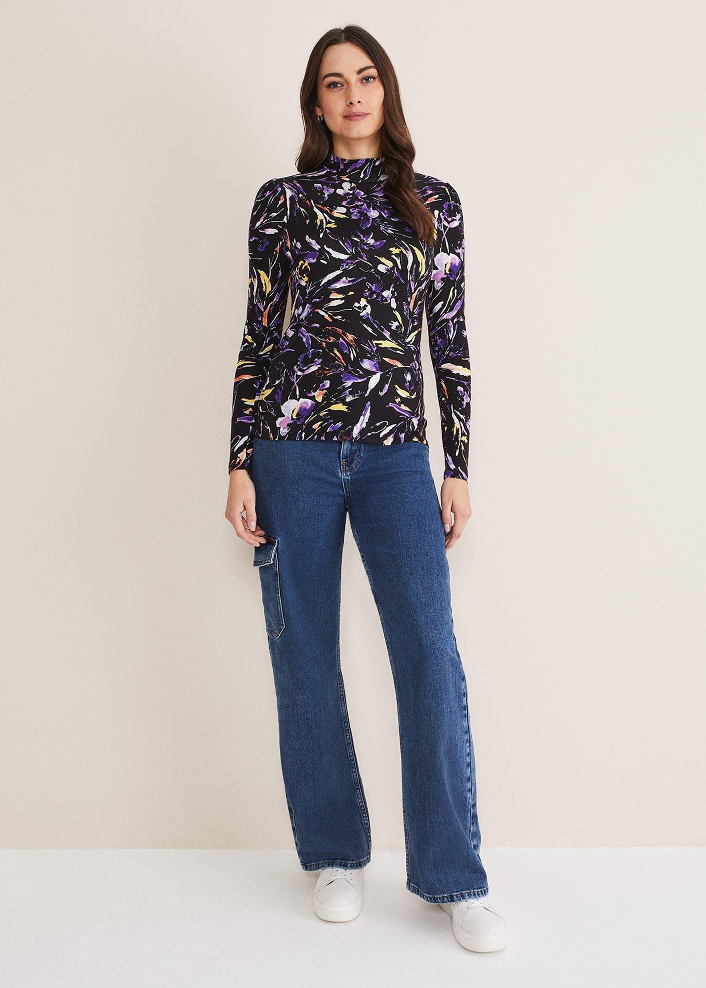 Mellanie Jersey Floral High Neck Top