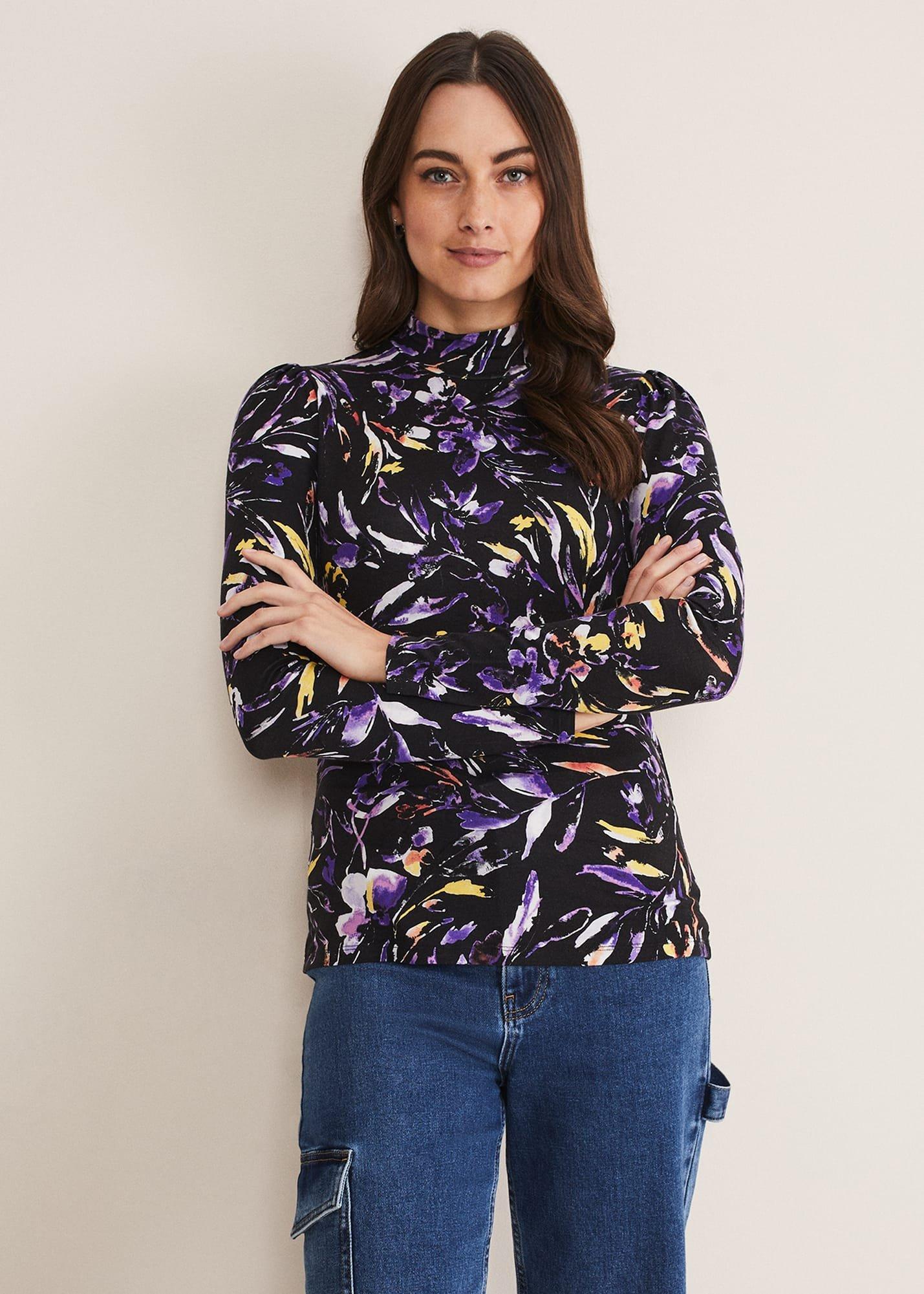 Mellanie Jersey Floral High Neck Top