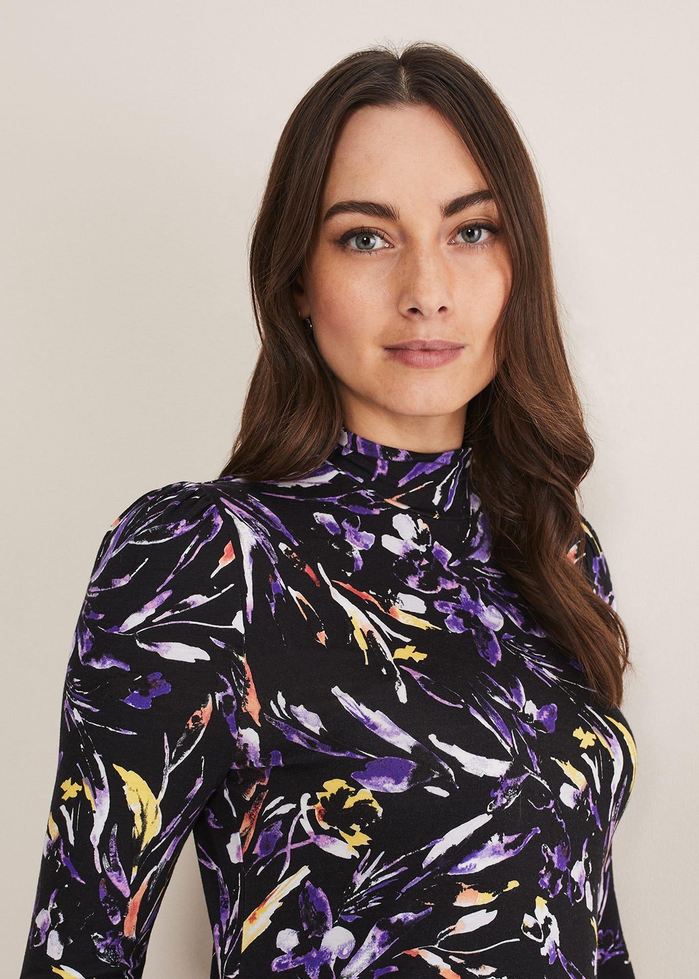 Mellanie Jersey Floral High Neck Top