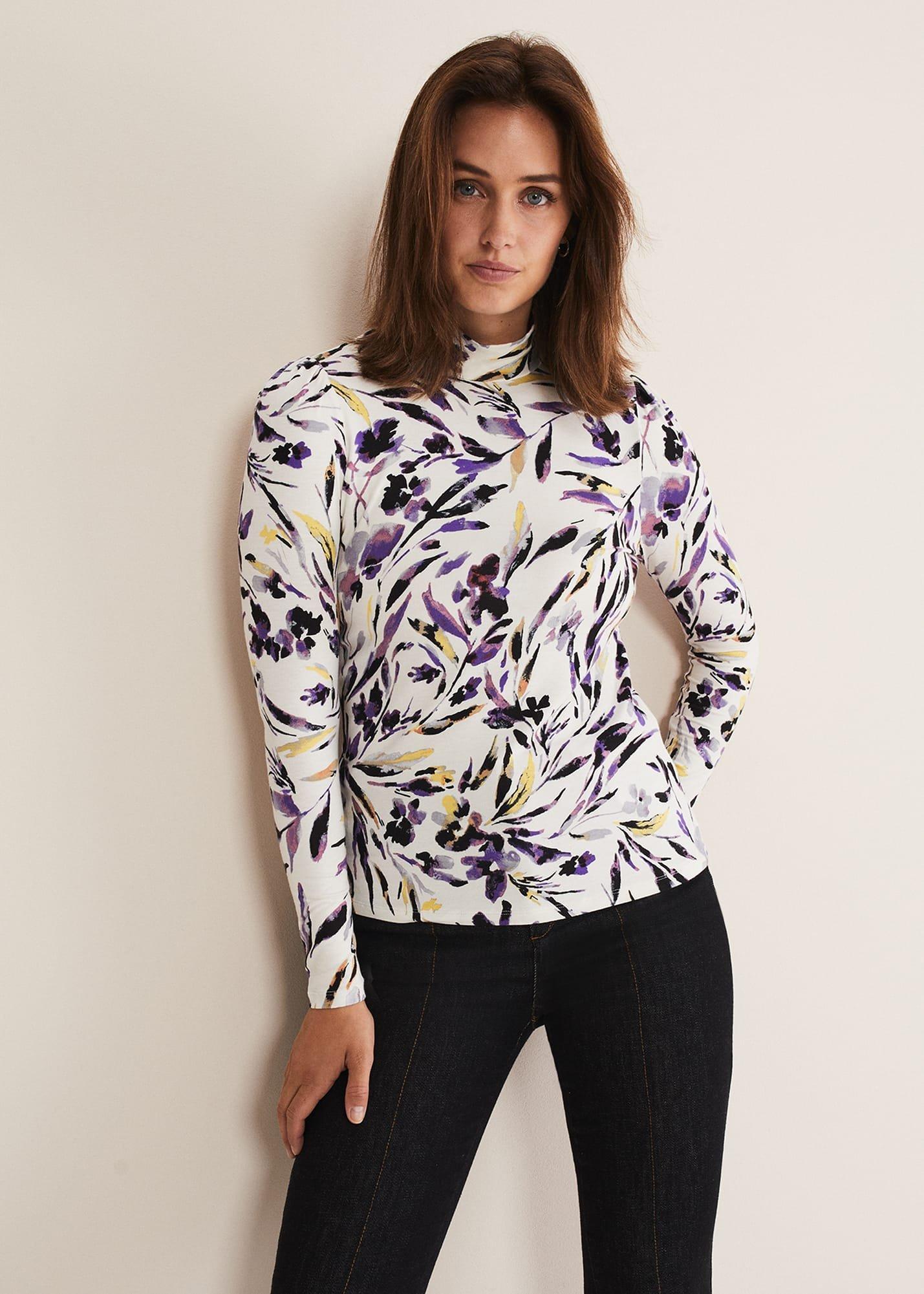 Mellanie Jersey Floral High Neck Top