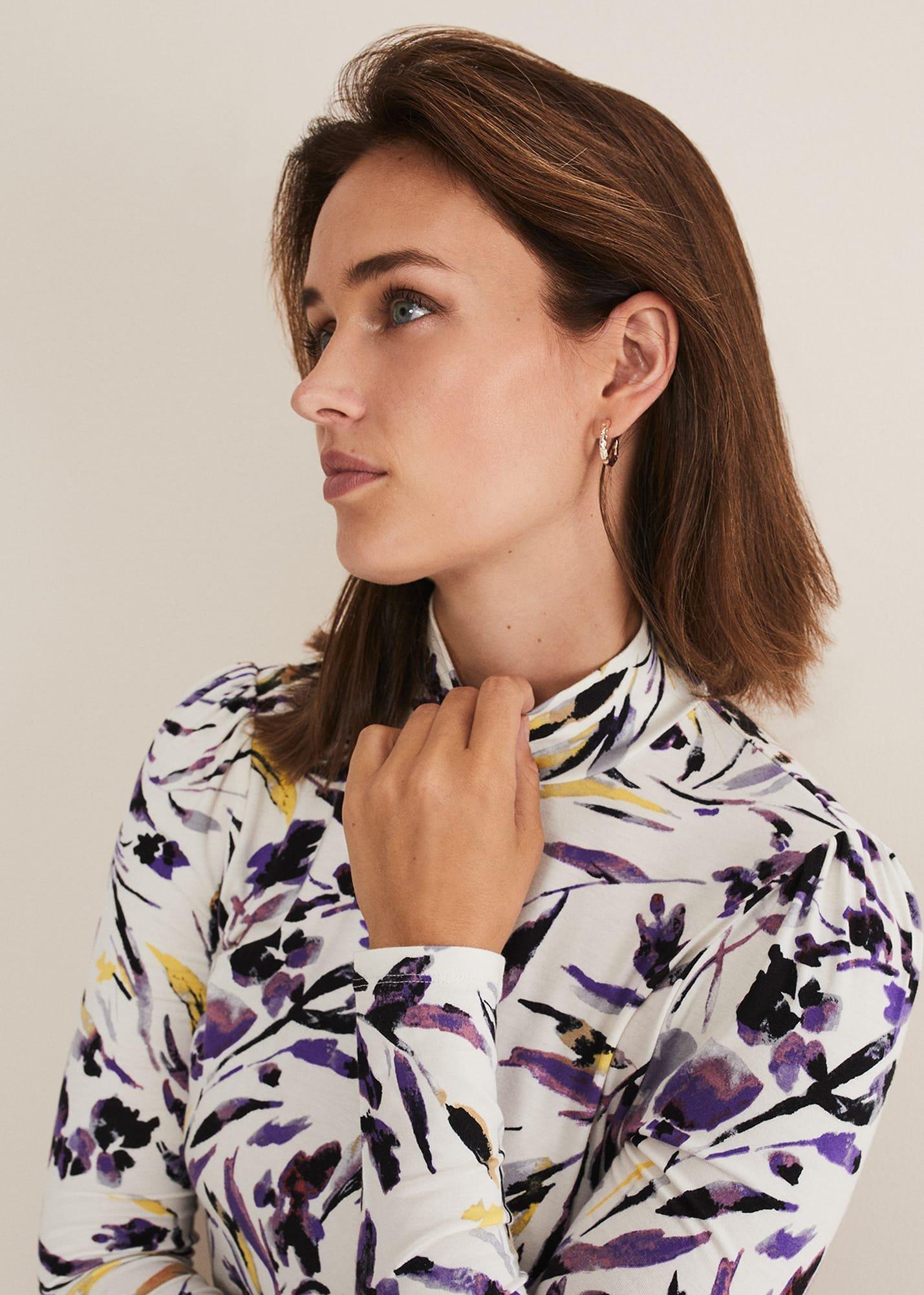 Mellanie Jersey Floral High Neck Top