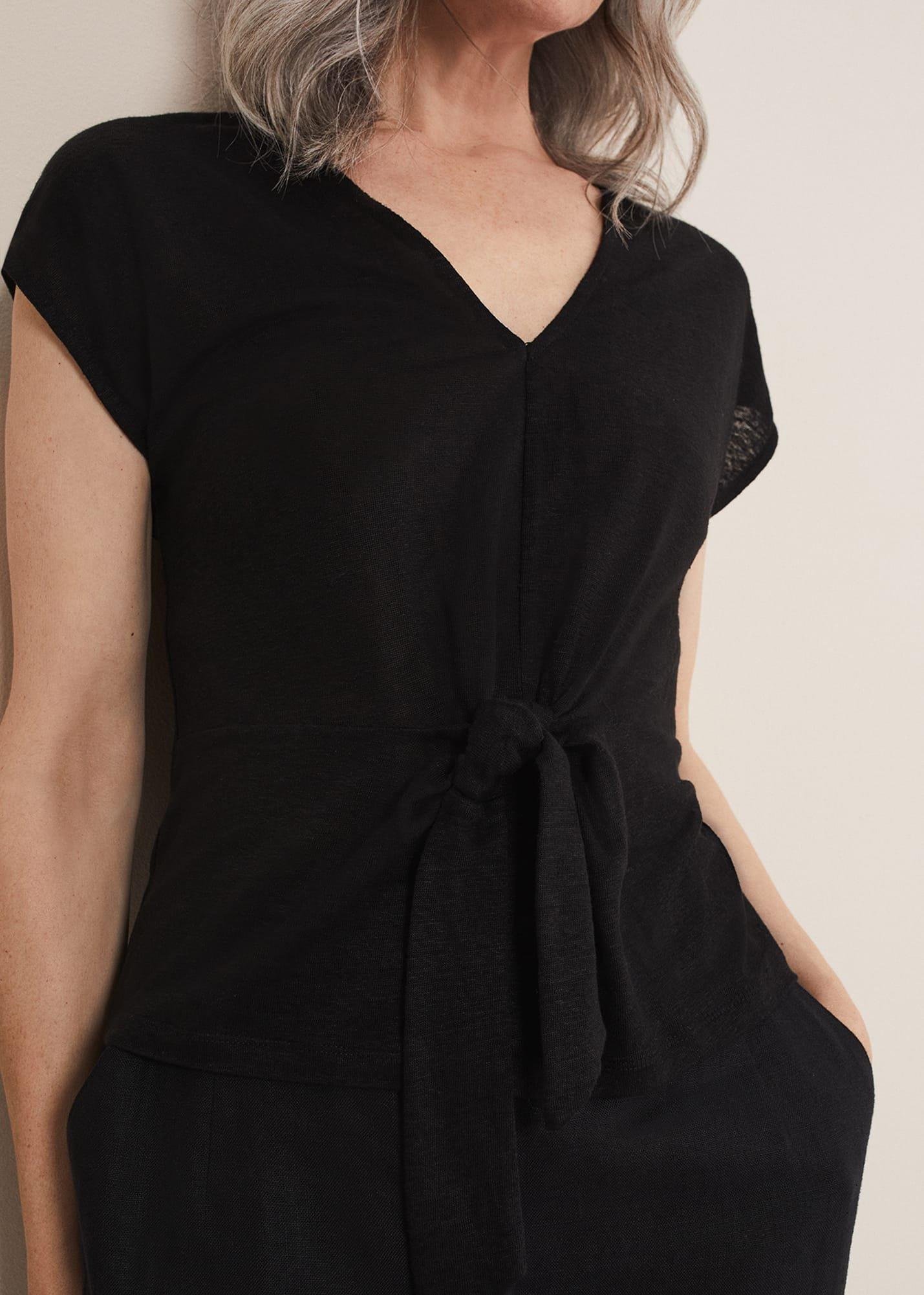 Reyna Linen Tie Front Top