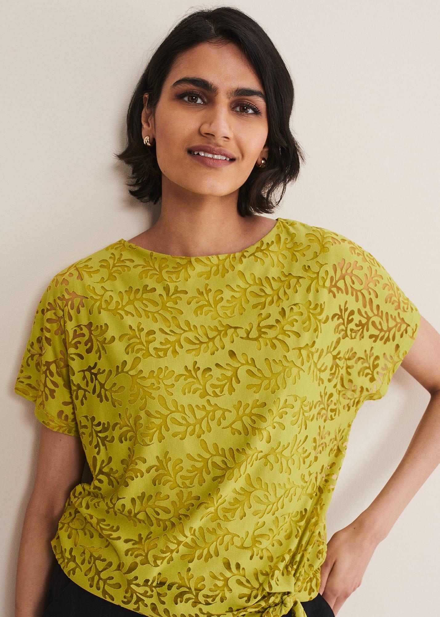 Kirstin Leaf Print Burnout Top