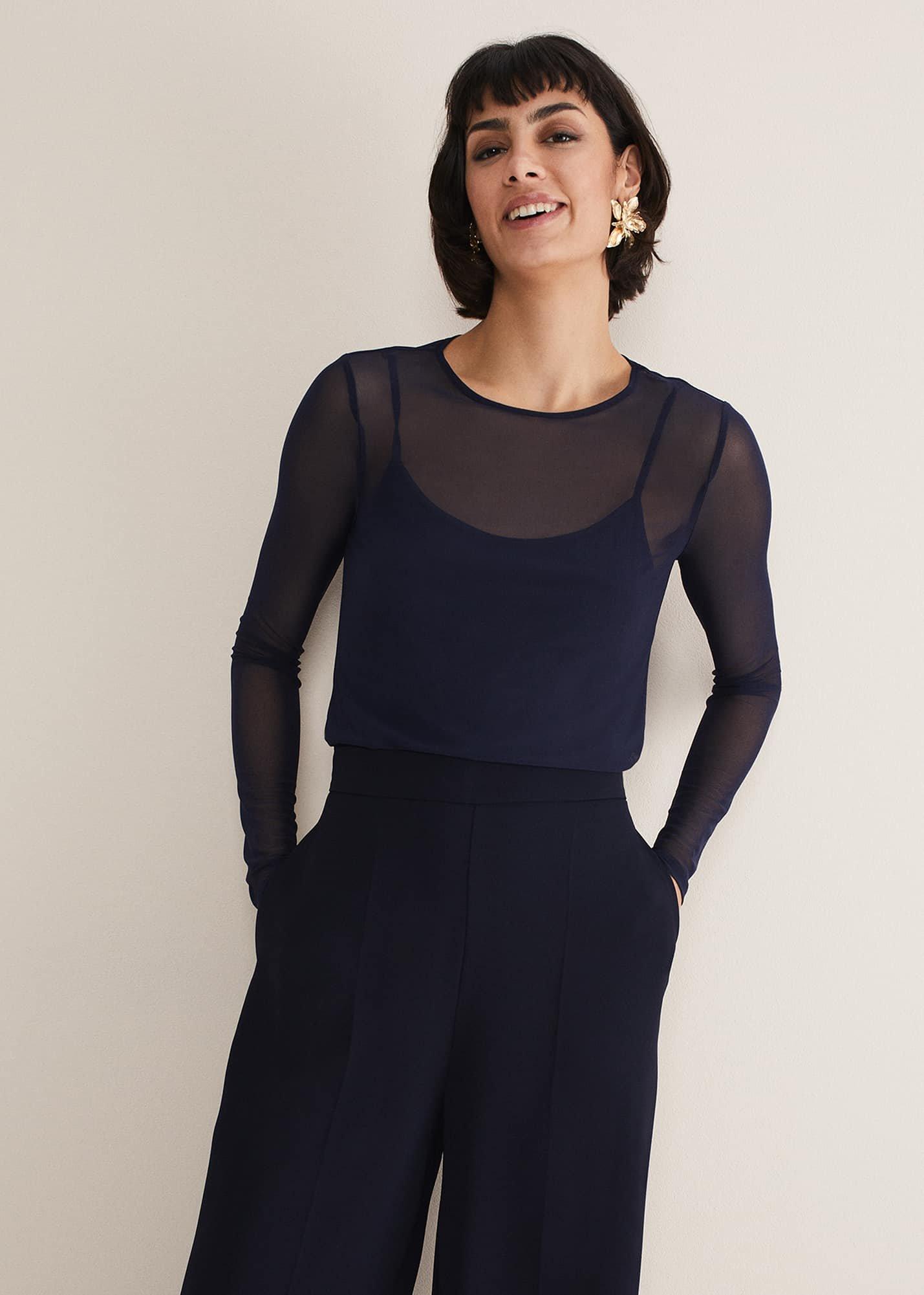 Eleena Navy Mesh Top