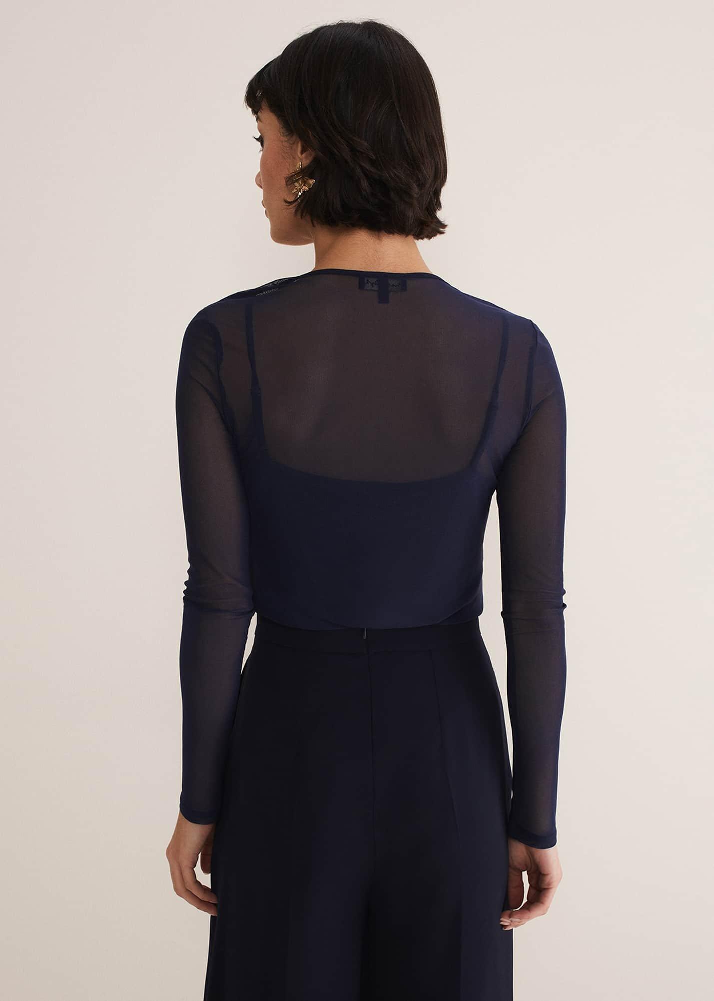 Eleena Navy Mesh Top
