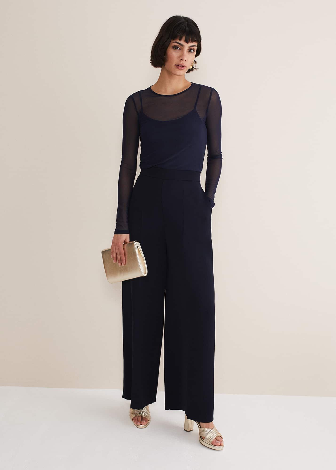 Eleena Navy Mesh Top