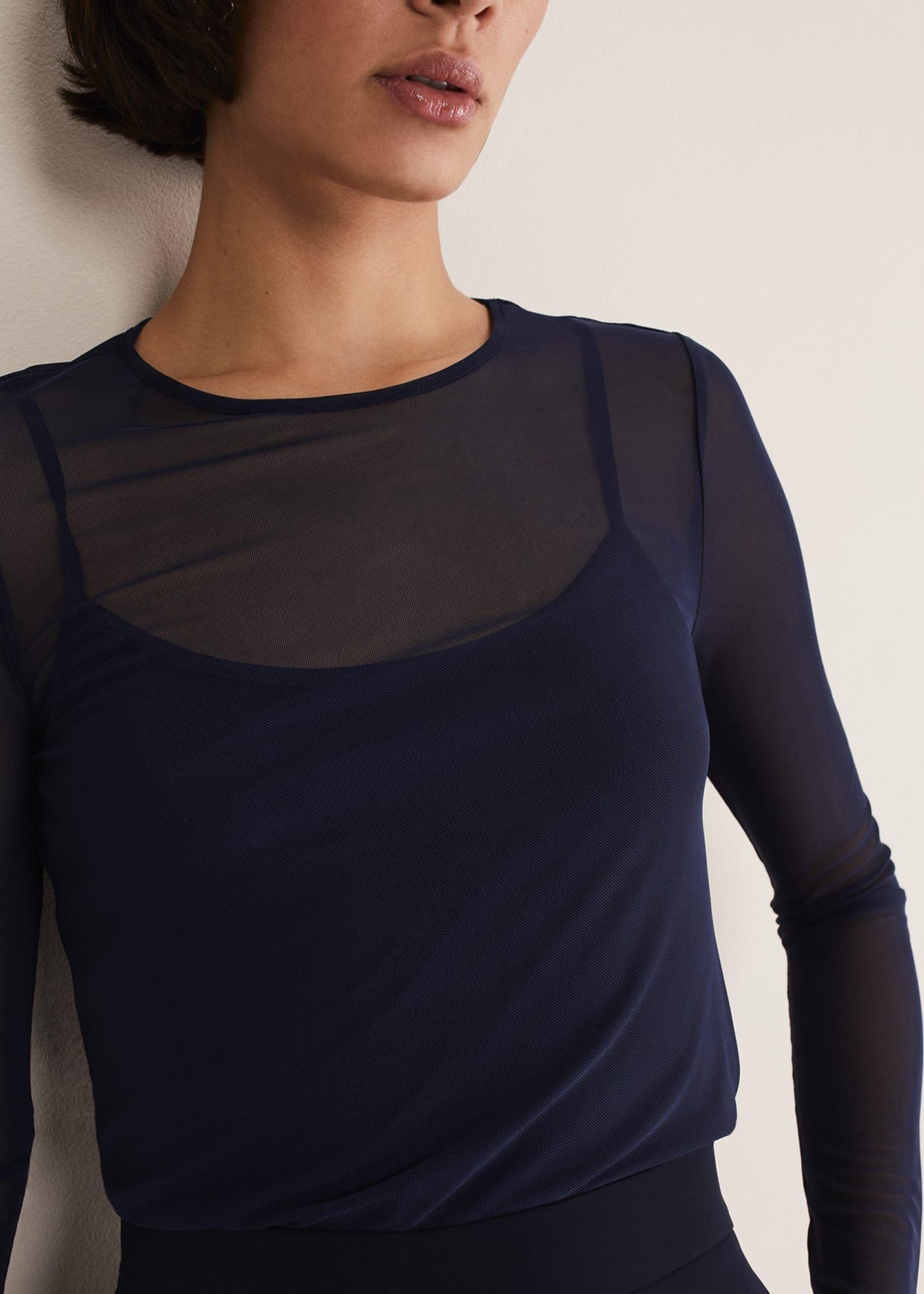 Eleena Navy Mesh Top