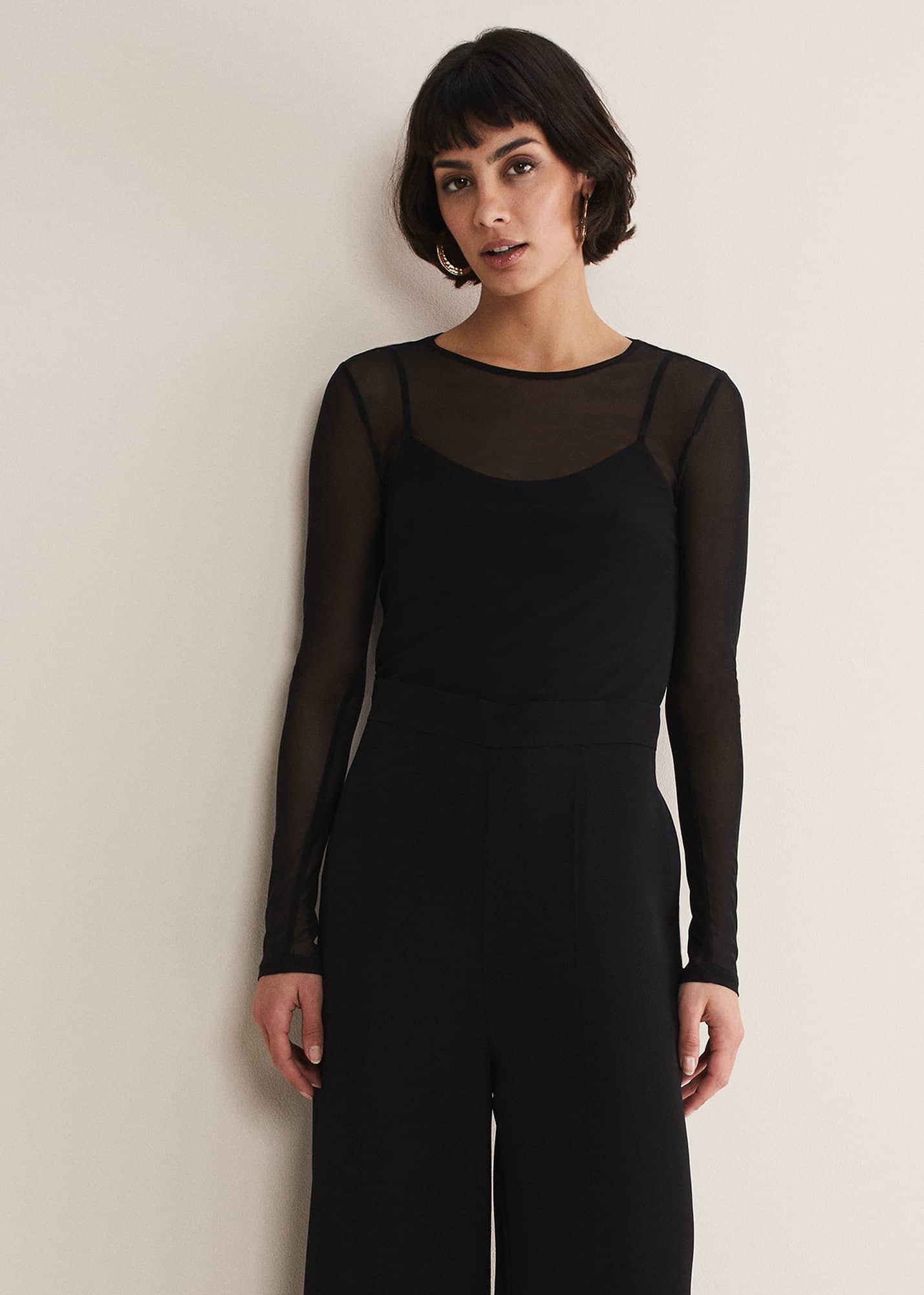 Eleena Black Mesh Top
