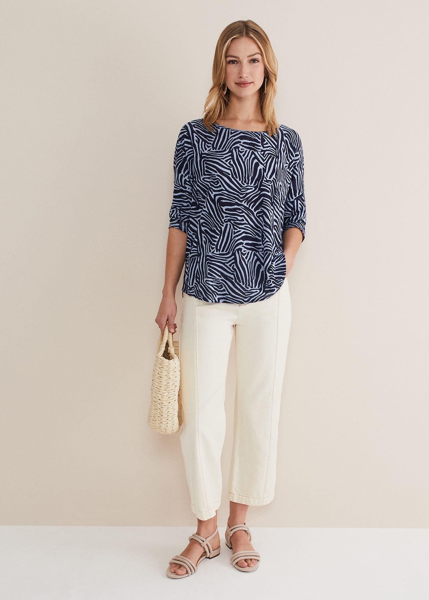 Moire Linen Zebra Print Top