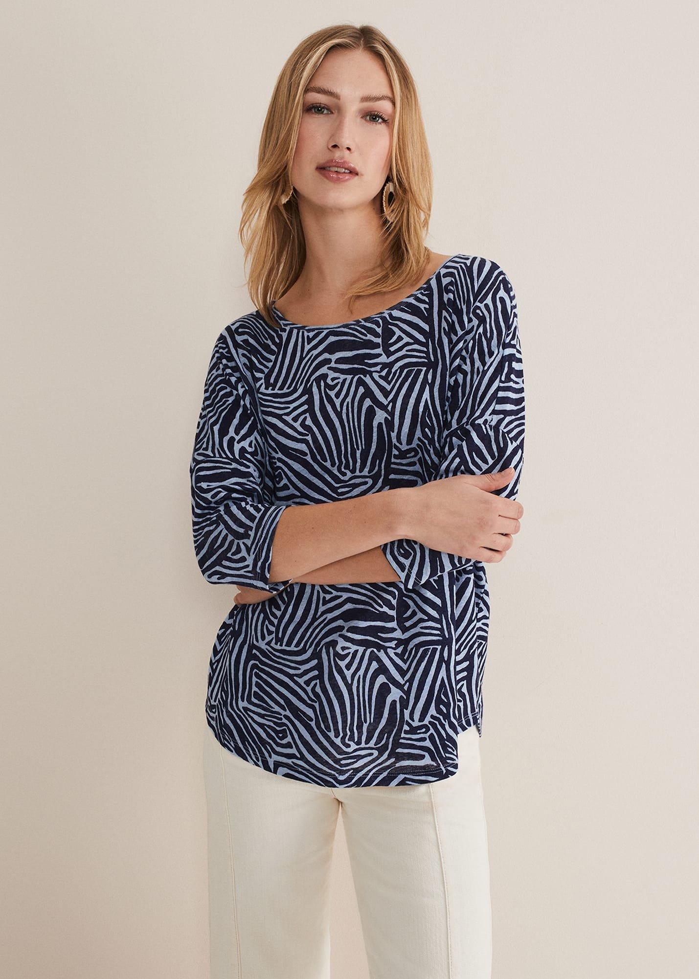 Moire Linen Zebra Print Top