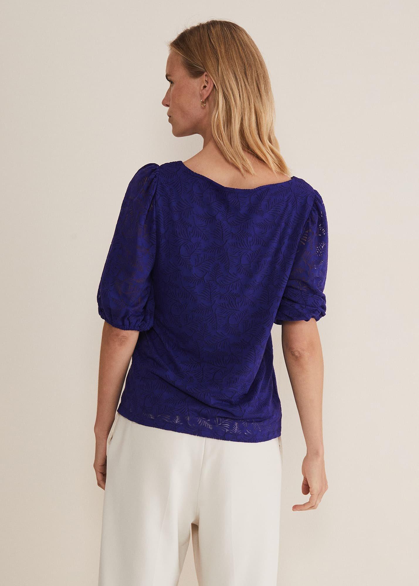 Jaeda Leaf Print Burnout Top