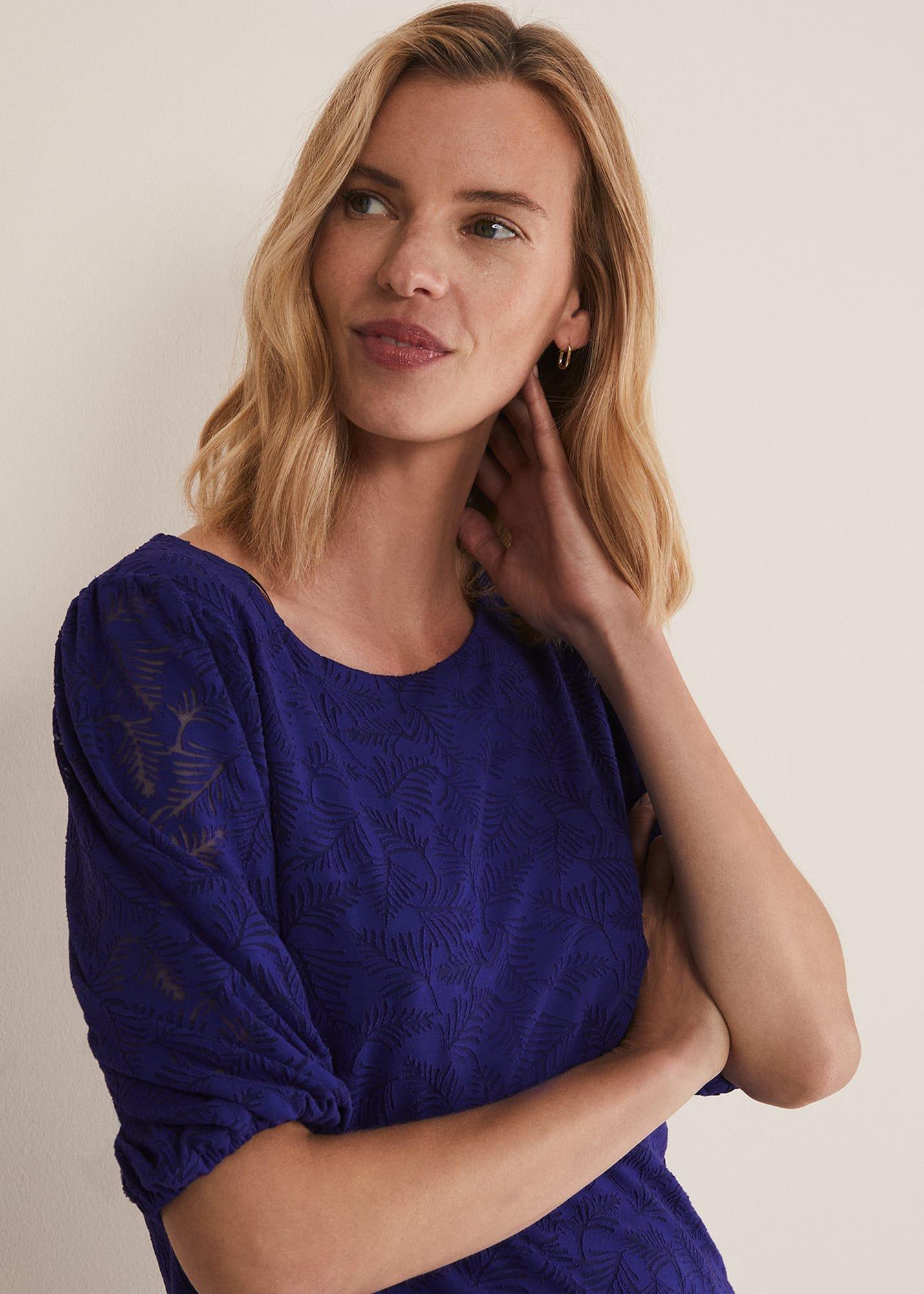 Jaeda Leaf Print Burnout Top