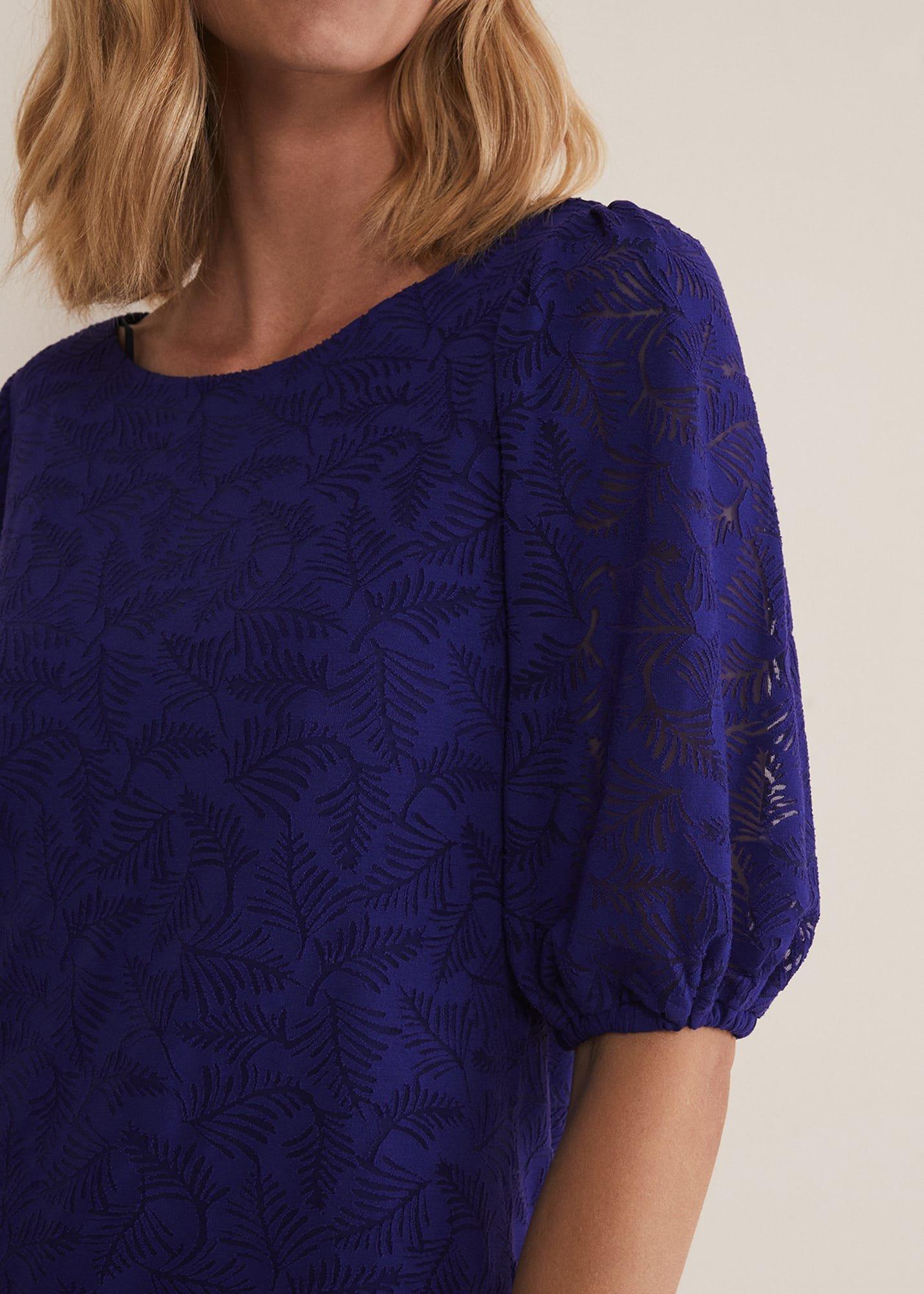 Jaeda Leaf Print Burnout Top