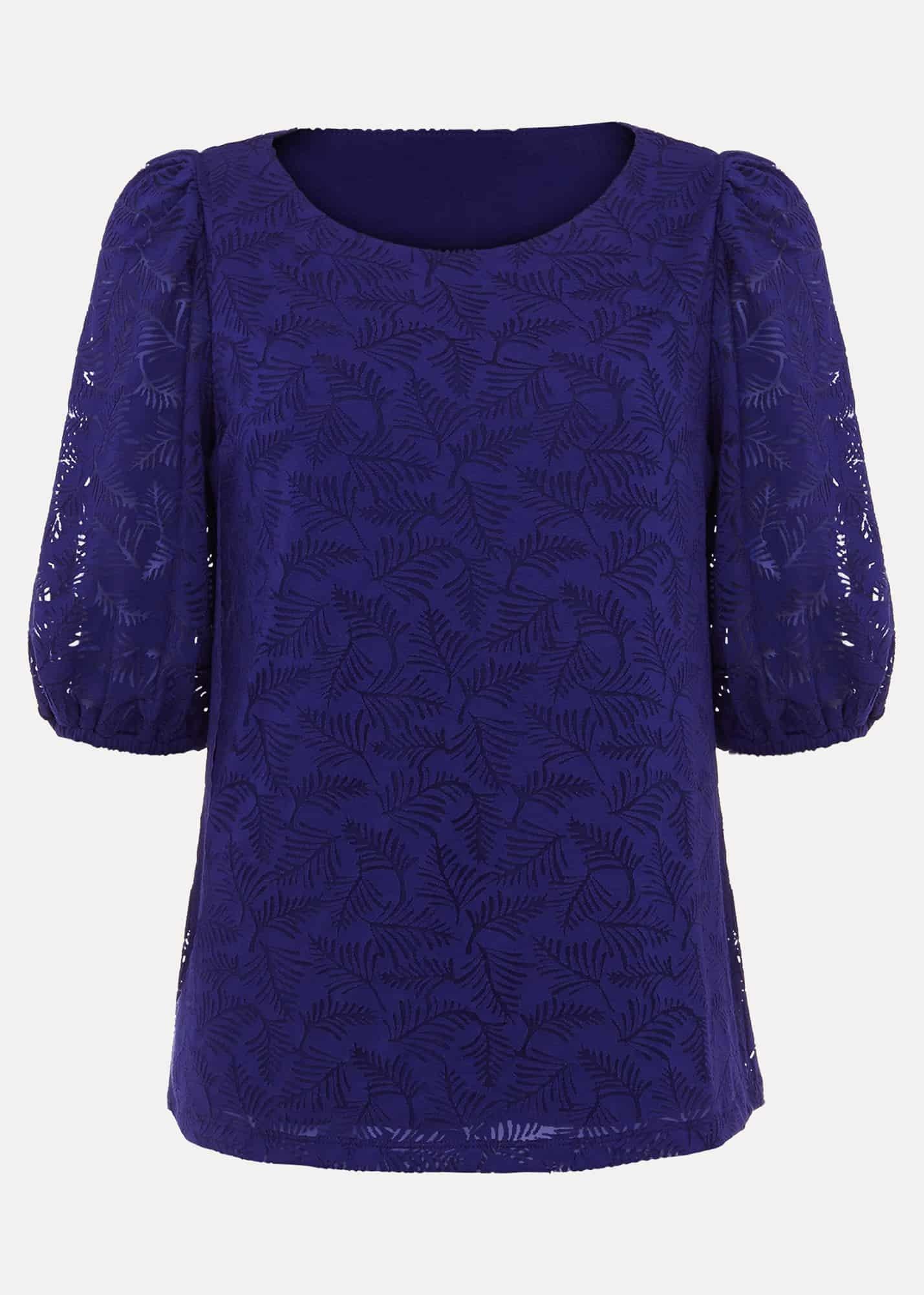Jaeda Leaf Print Burnout Top