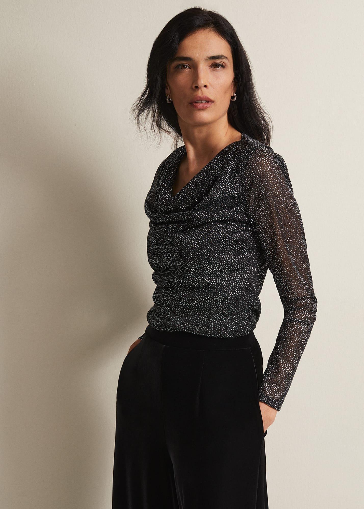 Sera Shimmer Cowl Neck Top