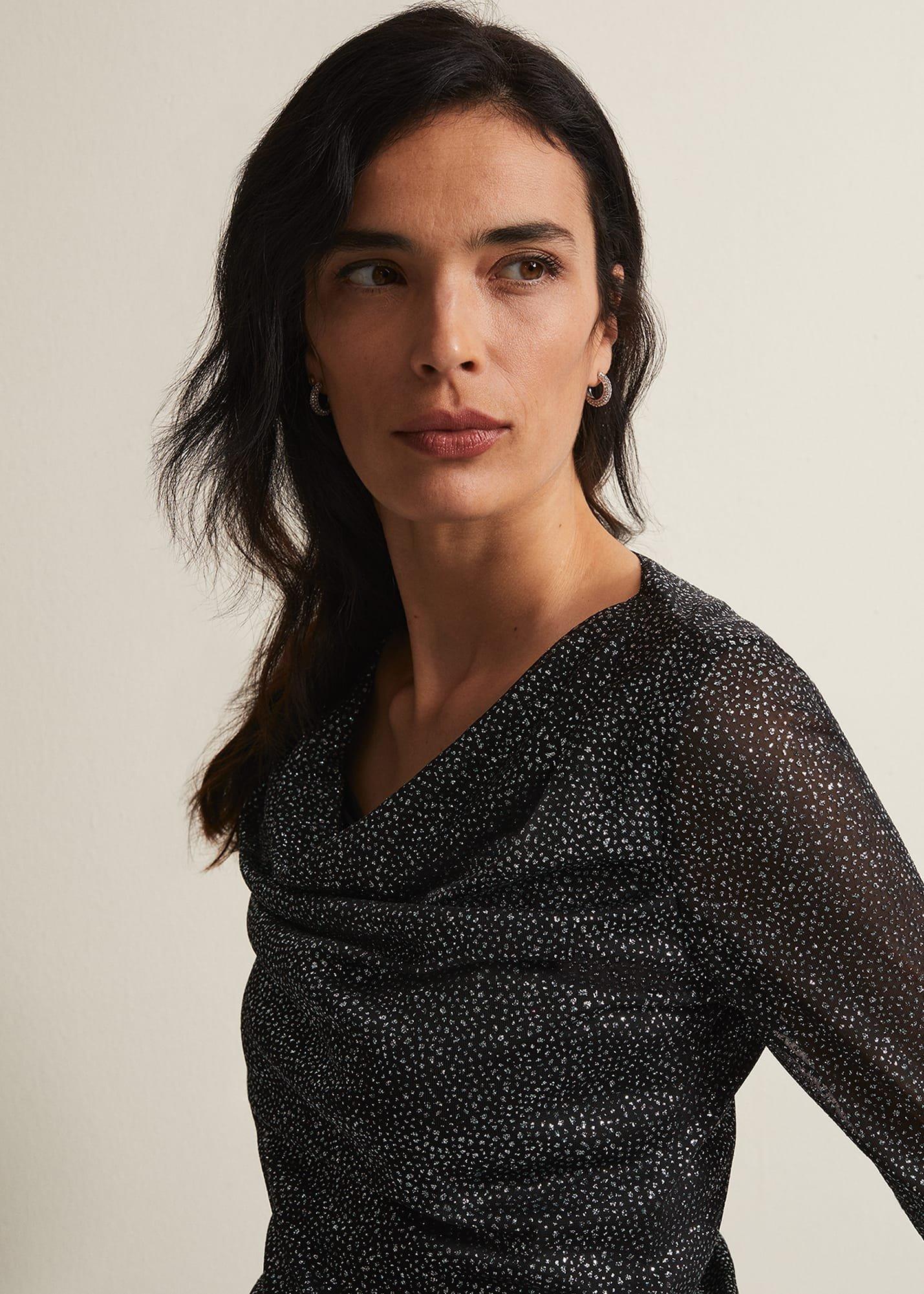 Sera Shimmer Cowl Neck Top
