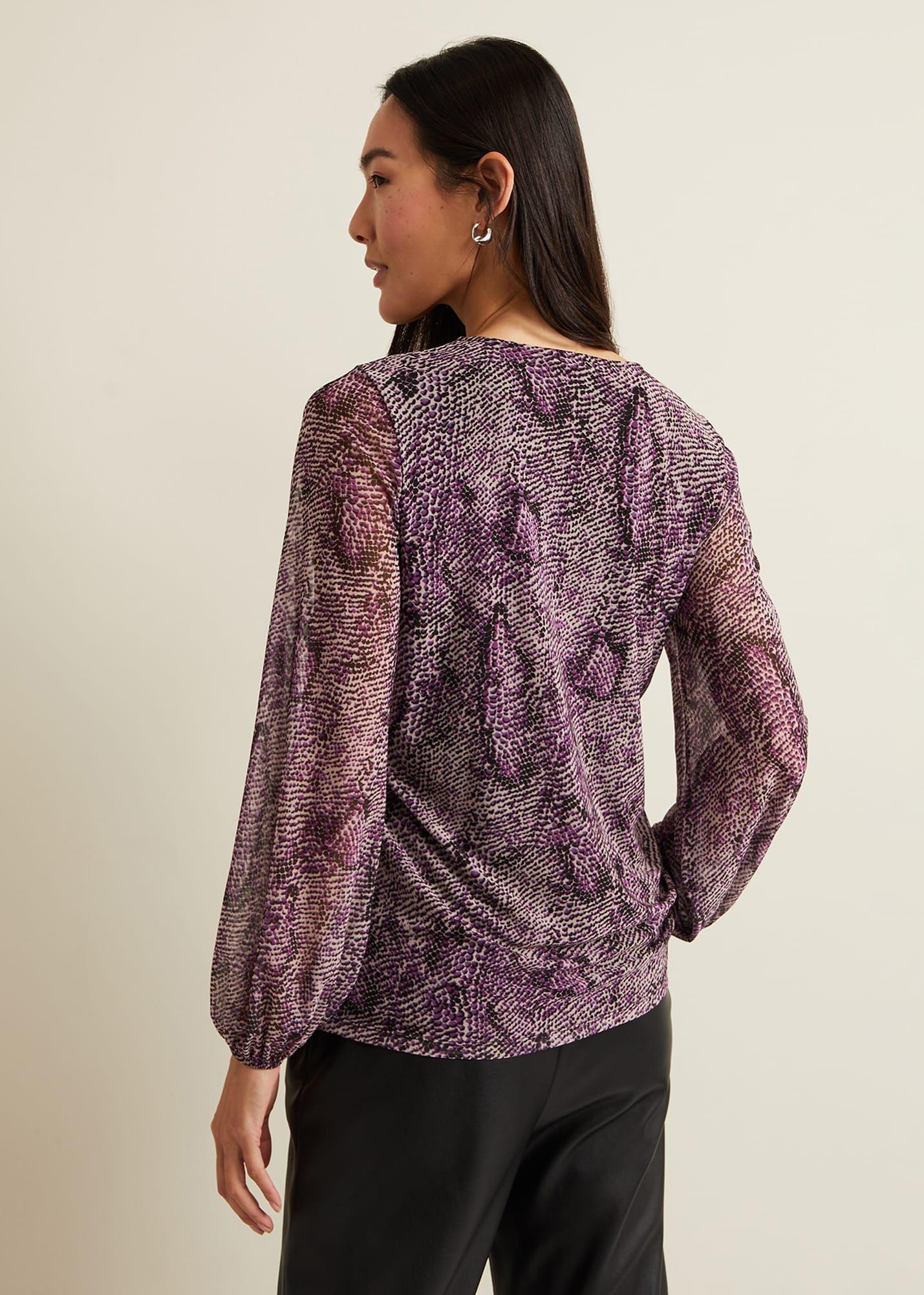 Elyza Snake Mesh Print Top