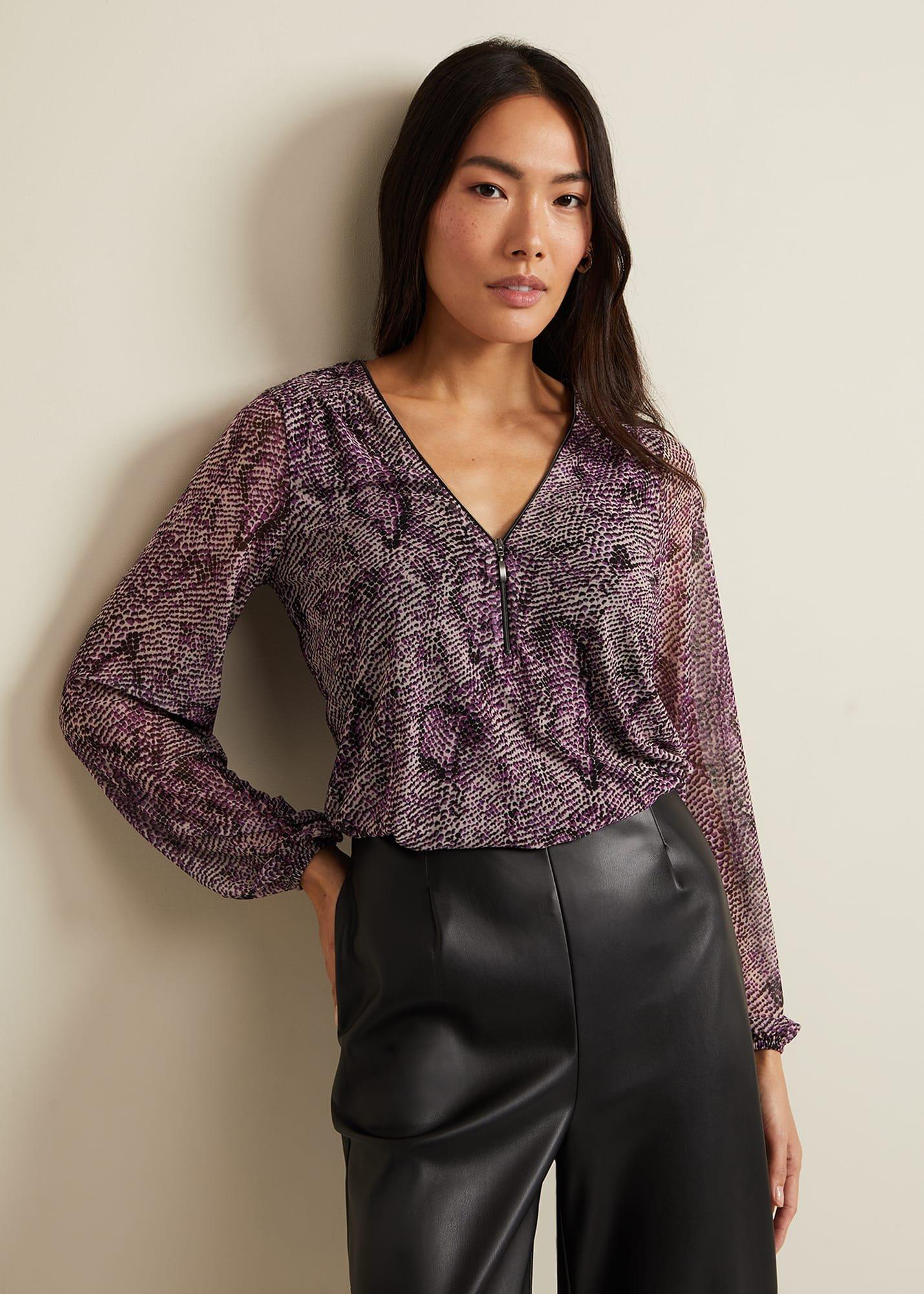 Elyza Snake Mesh Print Top