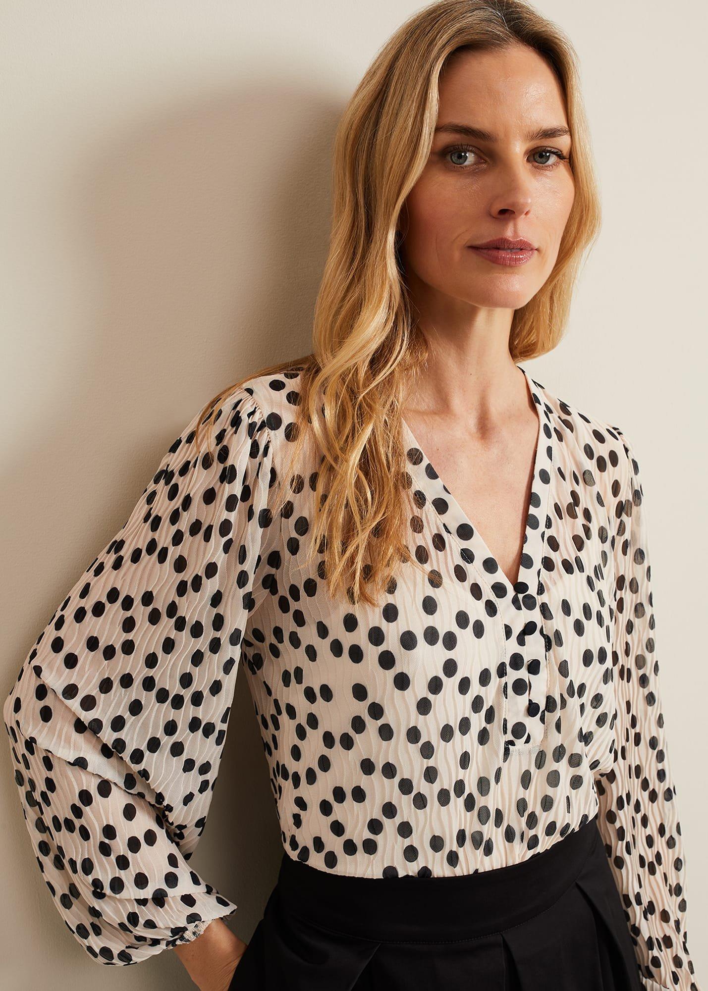 Sophia Spot Textured Mesh Top