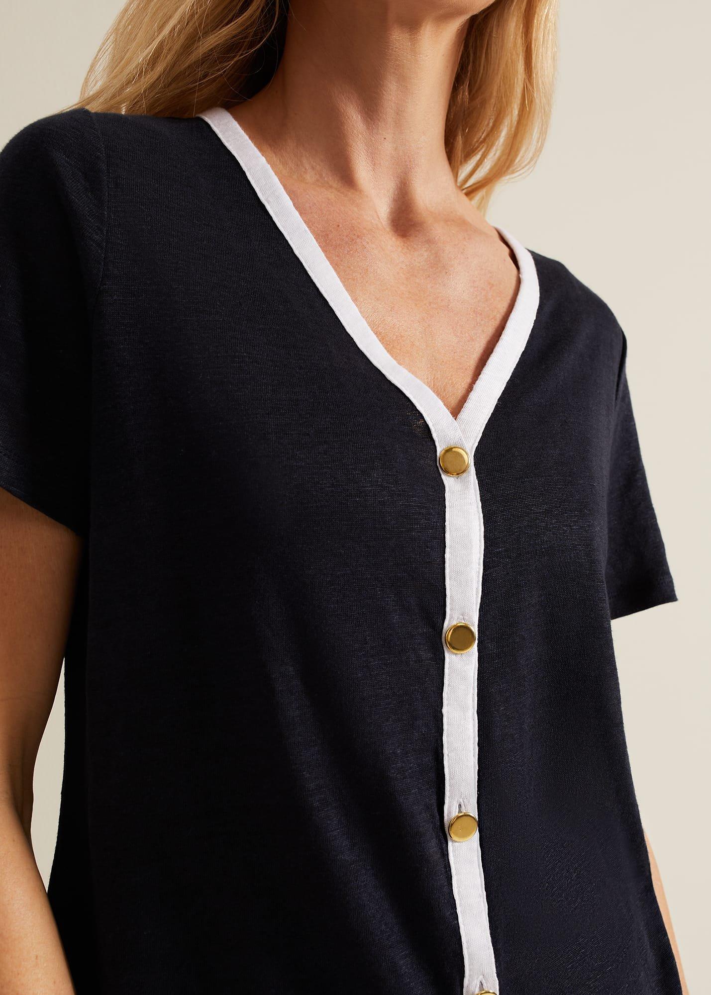 Dorothy Contrast Piping Linen Top