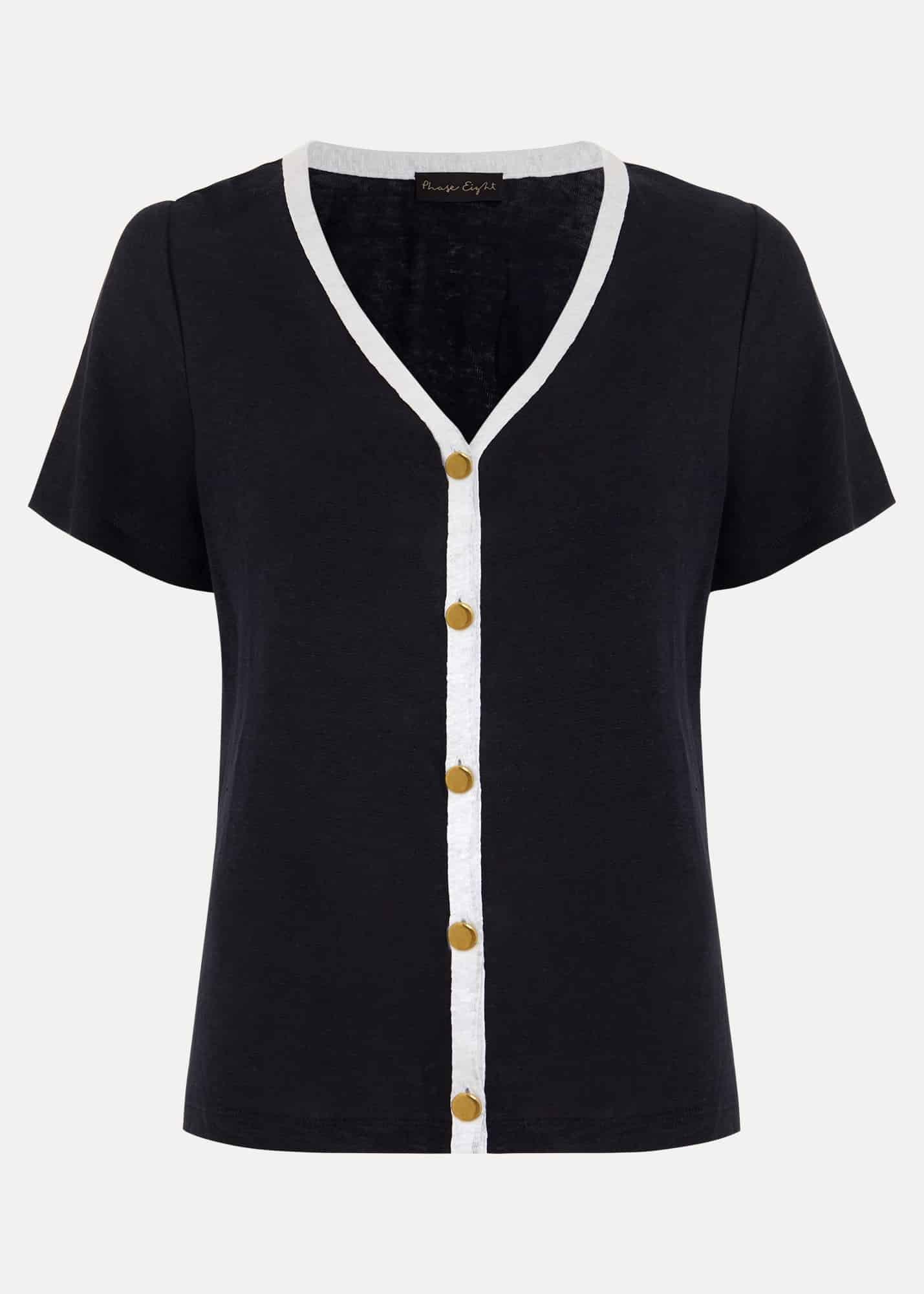 Dorothy Contrast Piping Linen Top