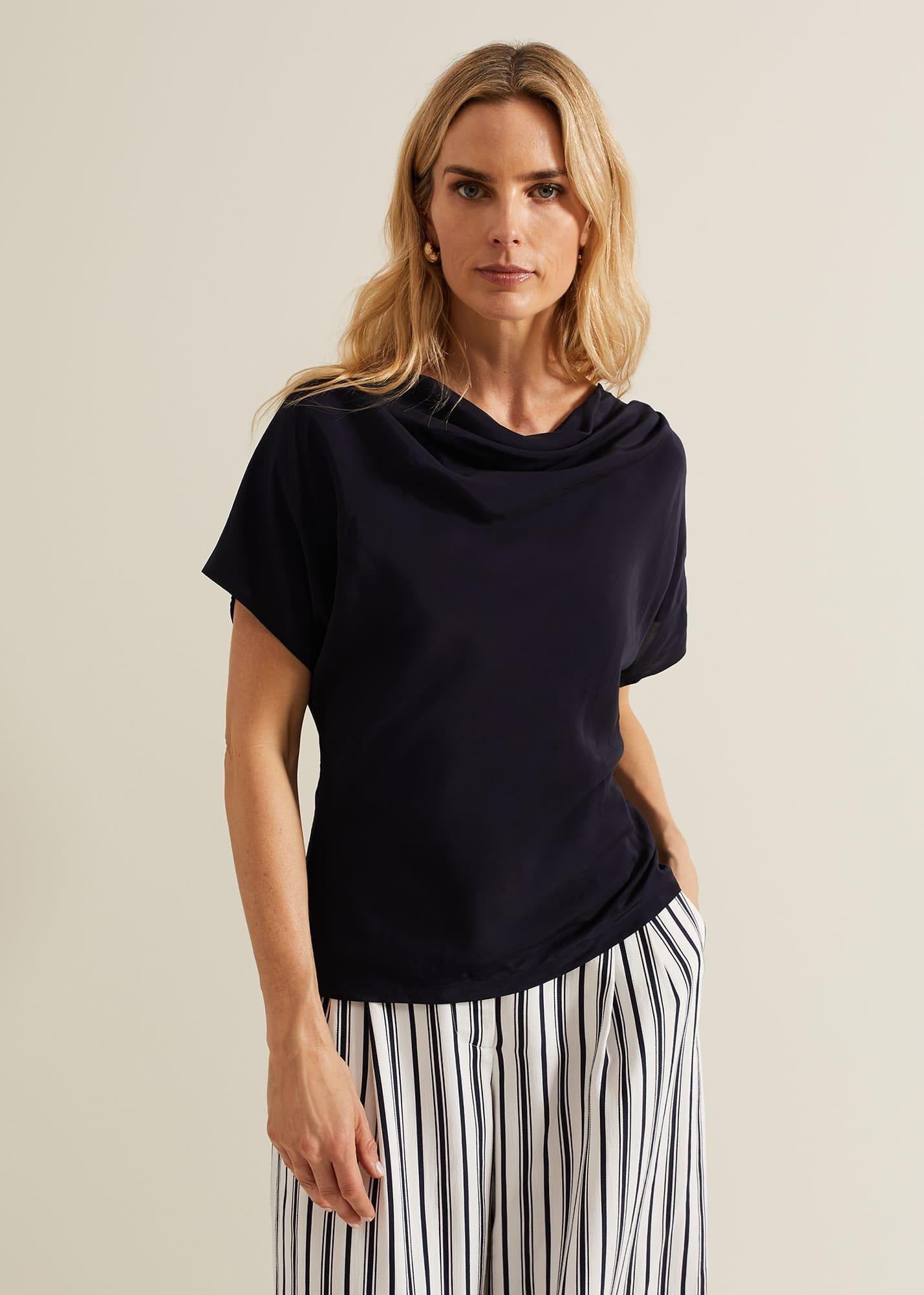 Cheryl Cowl Neck Woven Front Top