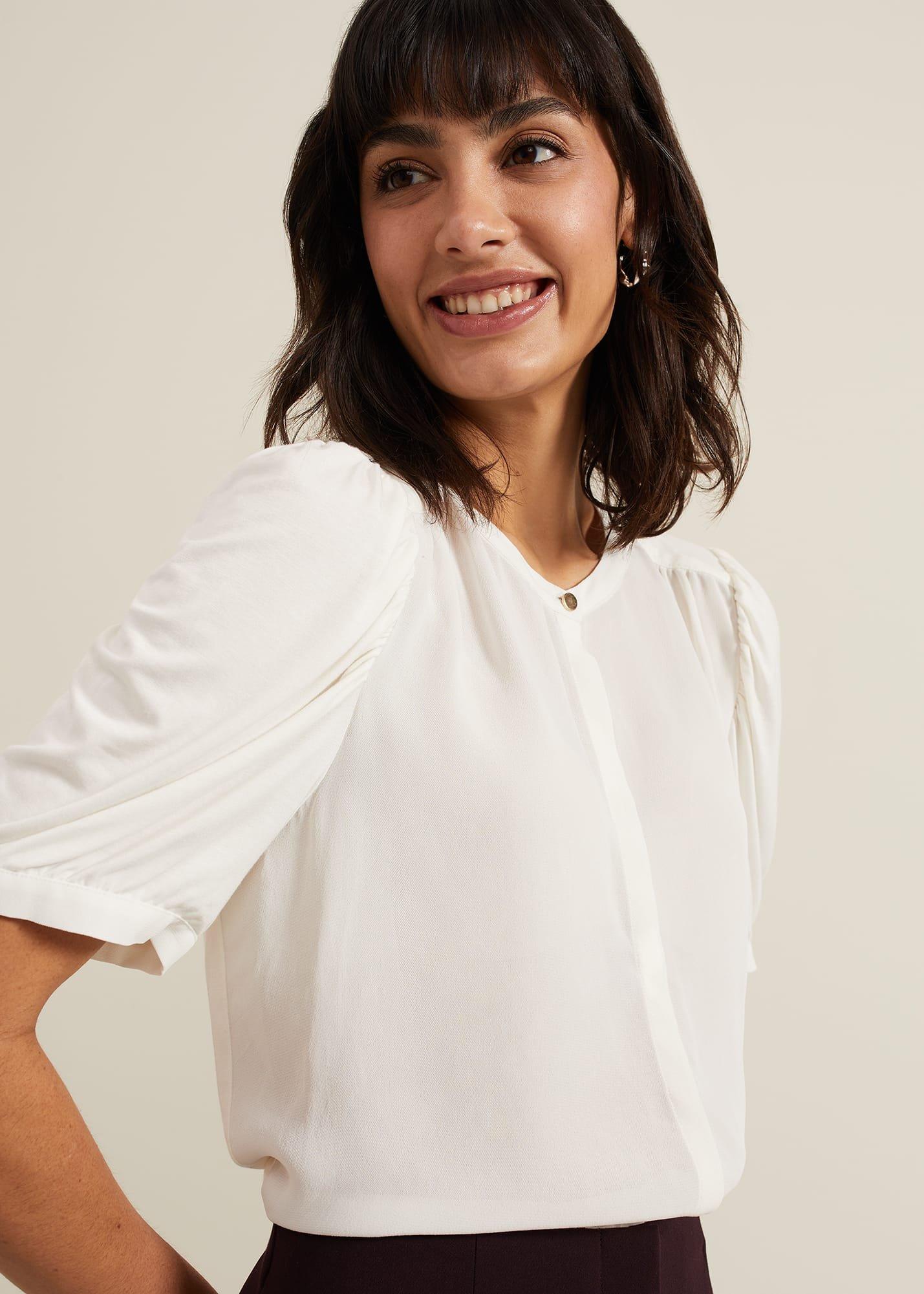 Joanne Jersey Woven Detail Top