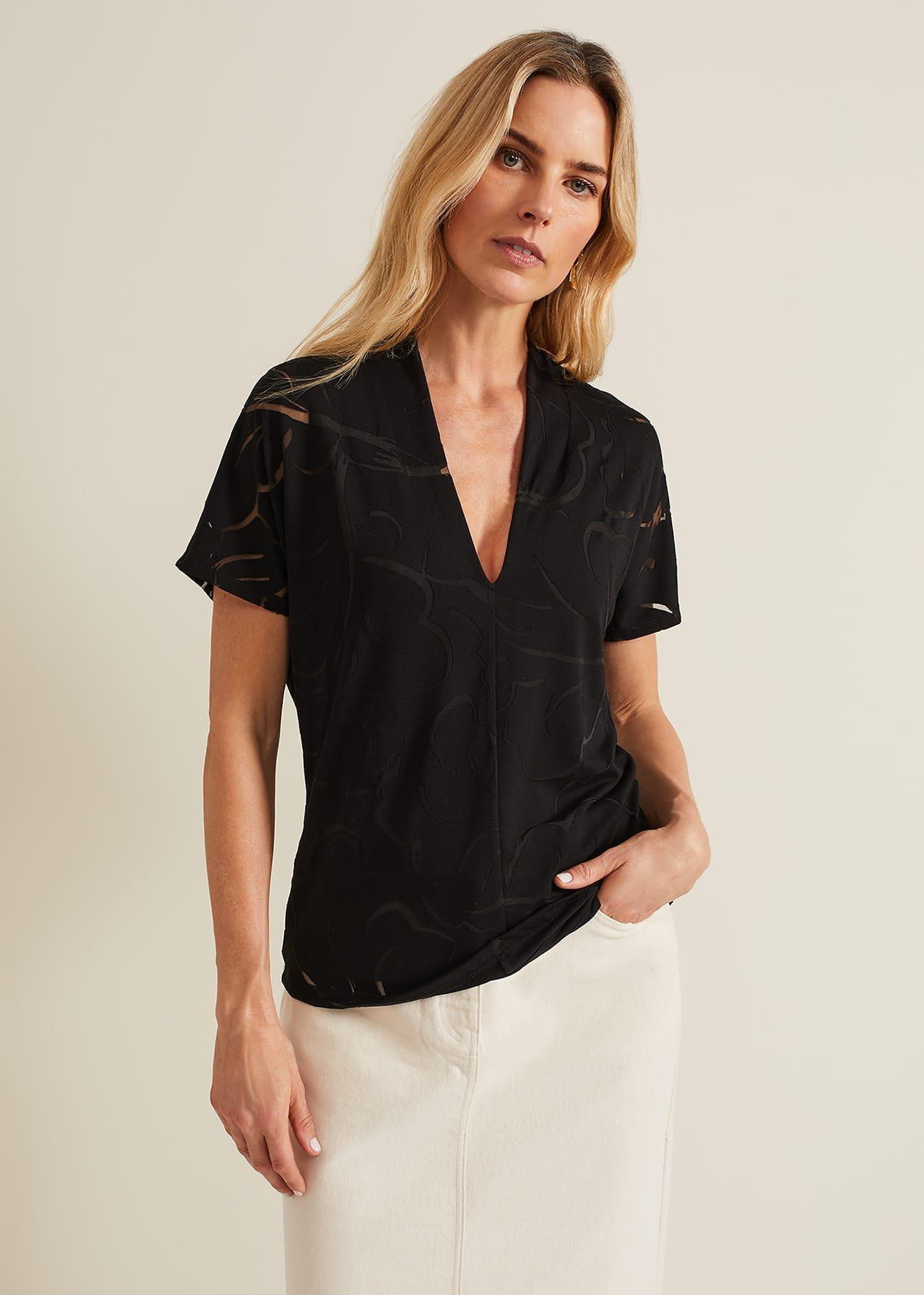 Linda Linear Leaf Burnout Top