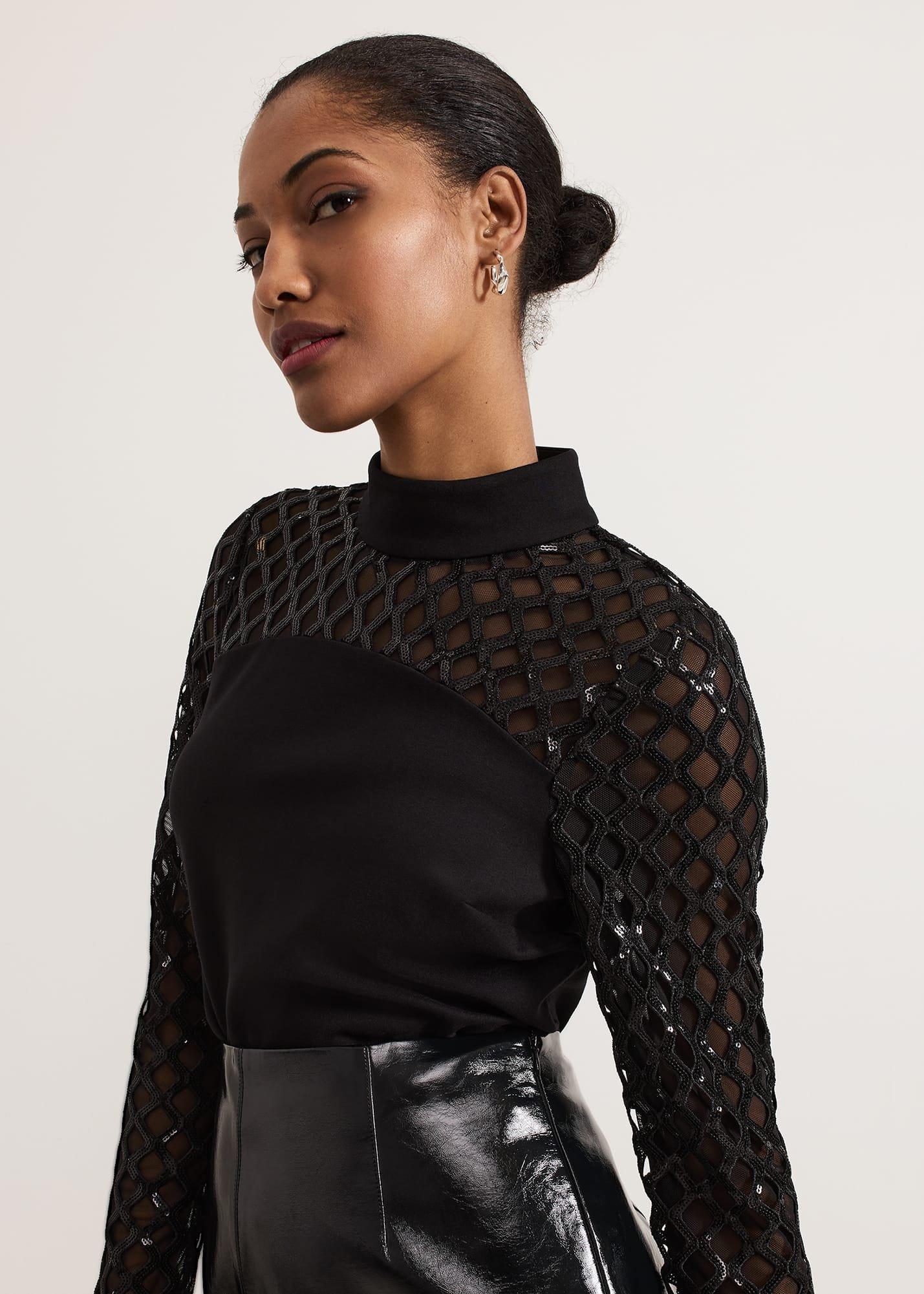 Nicole Sequin Mesh Top