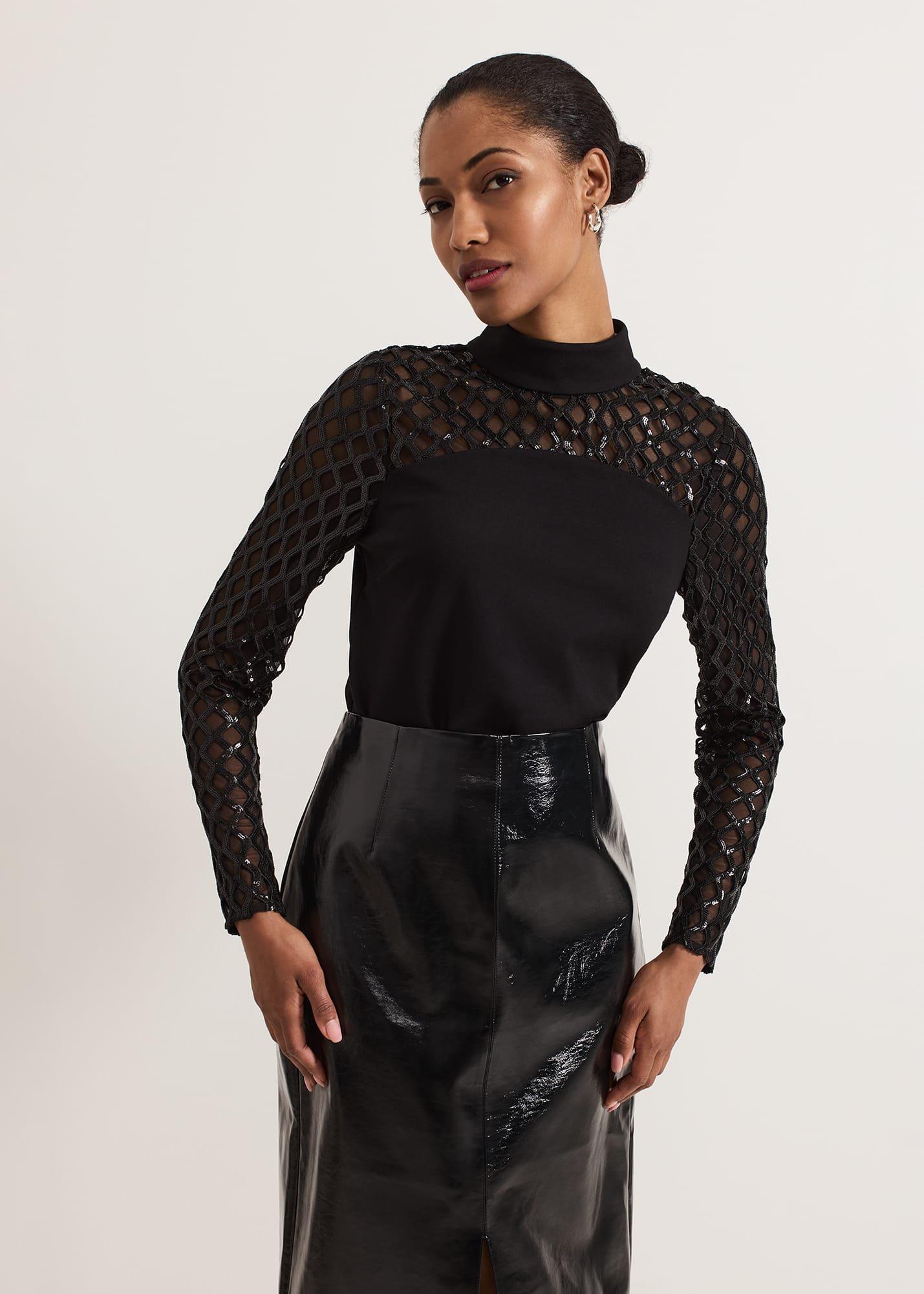 Nicole Sequin Mesh Top